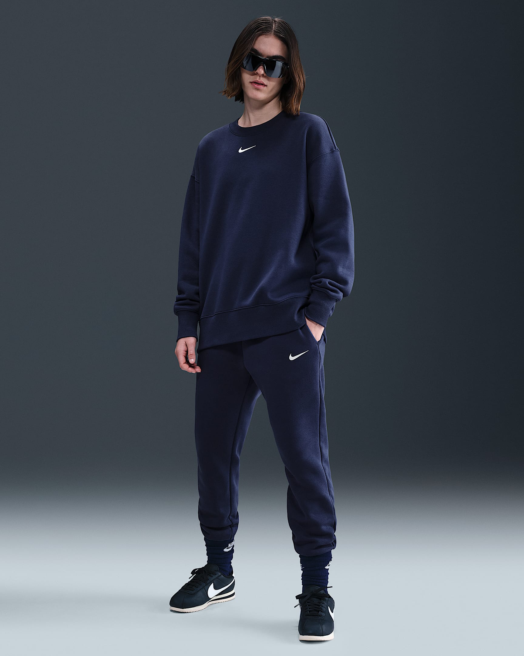 Nike Sportswear Phoenix Fleece Women's Mid-Rise Tracksuit Bottoms - Midnight Navy/Sail