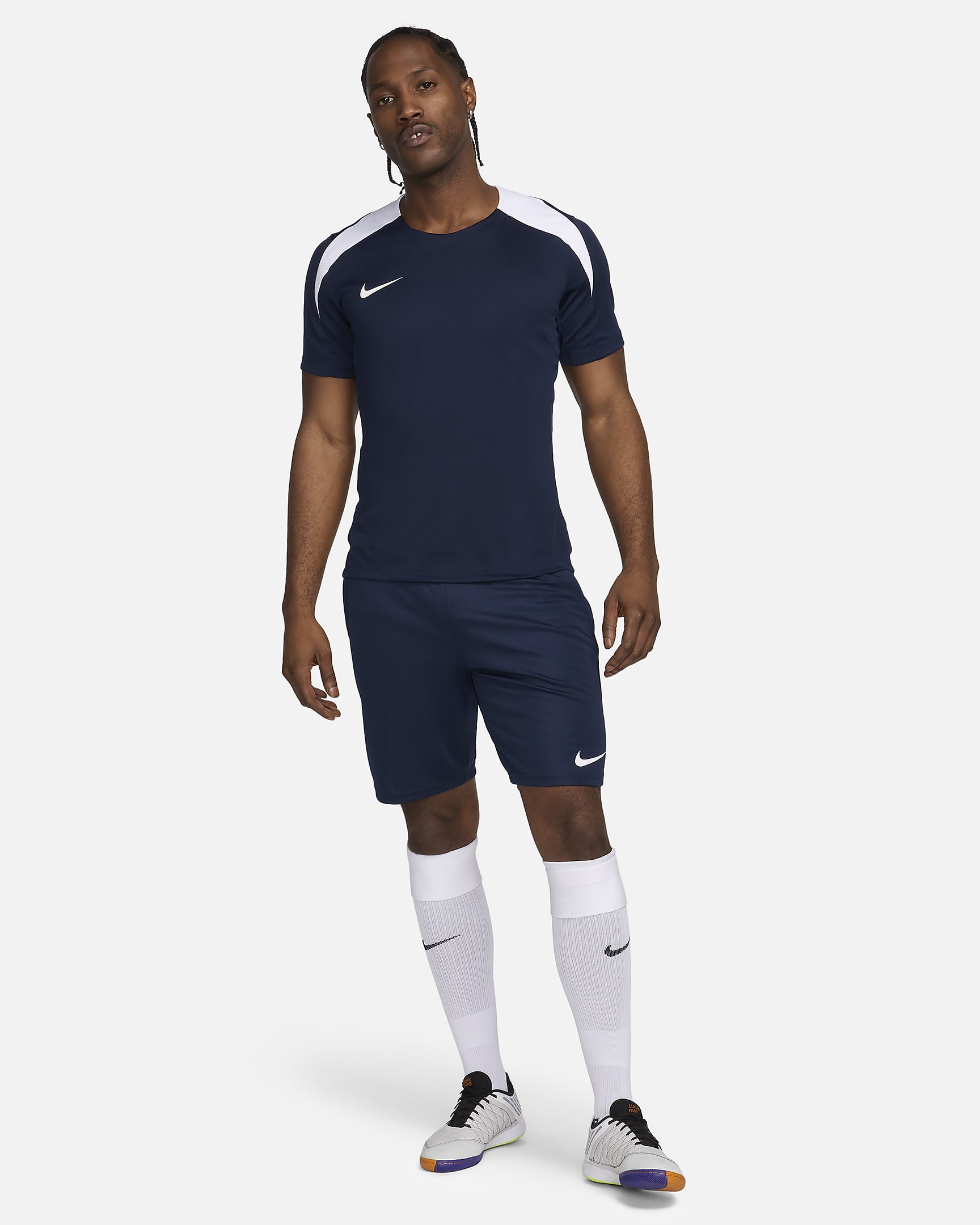 Pánské fotbalové tričko Nike Strike Dri-FIT s krátkým rukávem - Obsidian/Obsidian/Bílá/Bílá