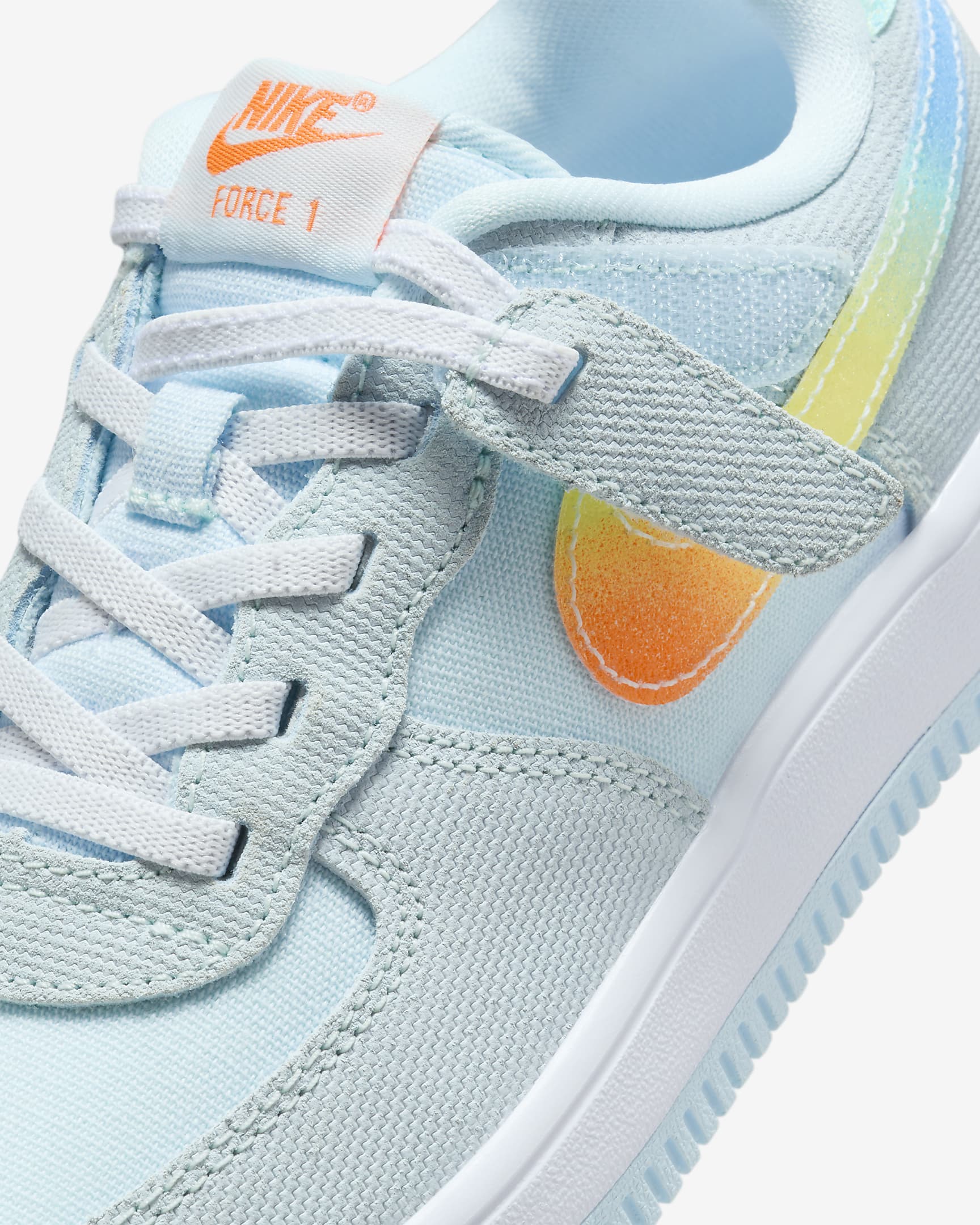 Nike Force 1 Low EasyOn kleuterschoenen - Glacier Blue/Light Lemon Twist/Aquarius Blue/Total Orange