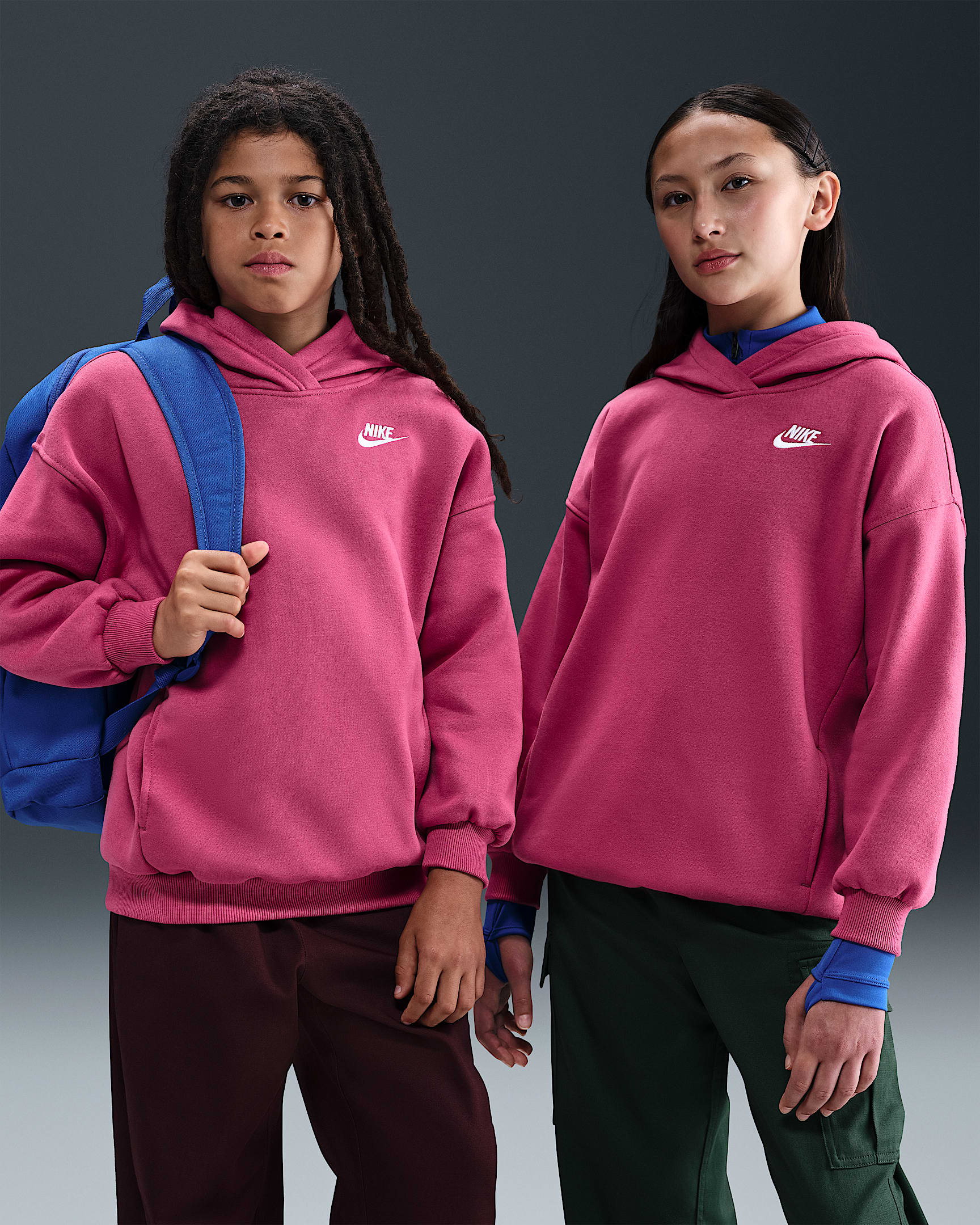 Nike Sportswear Club Fleece Big Kids' Oversized Pullover Hoodie - Sweet Beet/Sweet Beet/White