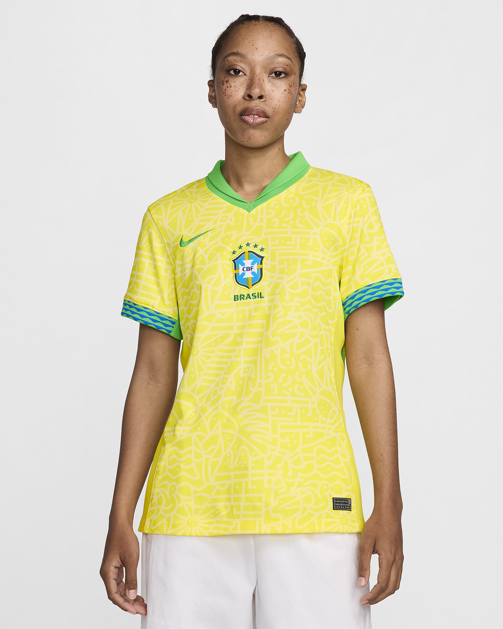 Brazília 2024 Stadium hazai Nike Dri-FIT női replika futballmez - Dynamic Yellow/Lemon Chiffon/Green Spark