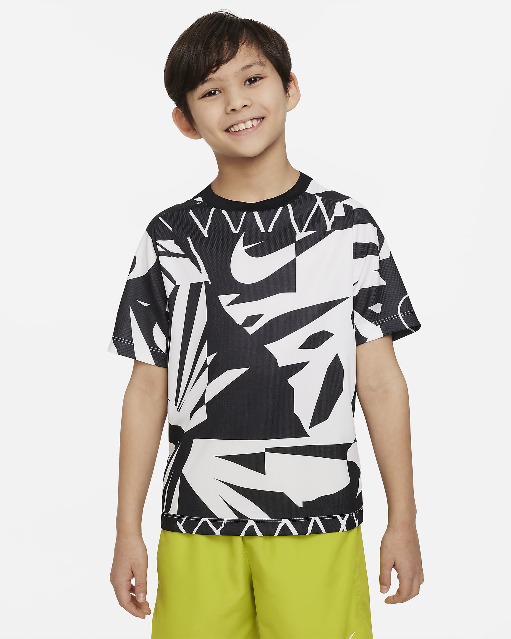 เสื้อเทรนนิ่งแขนสั้นเด็กโต Nike Dri-FIT Multi+ (ชาย) - ดำ/ขาว