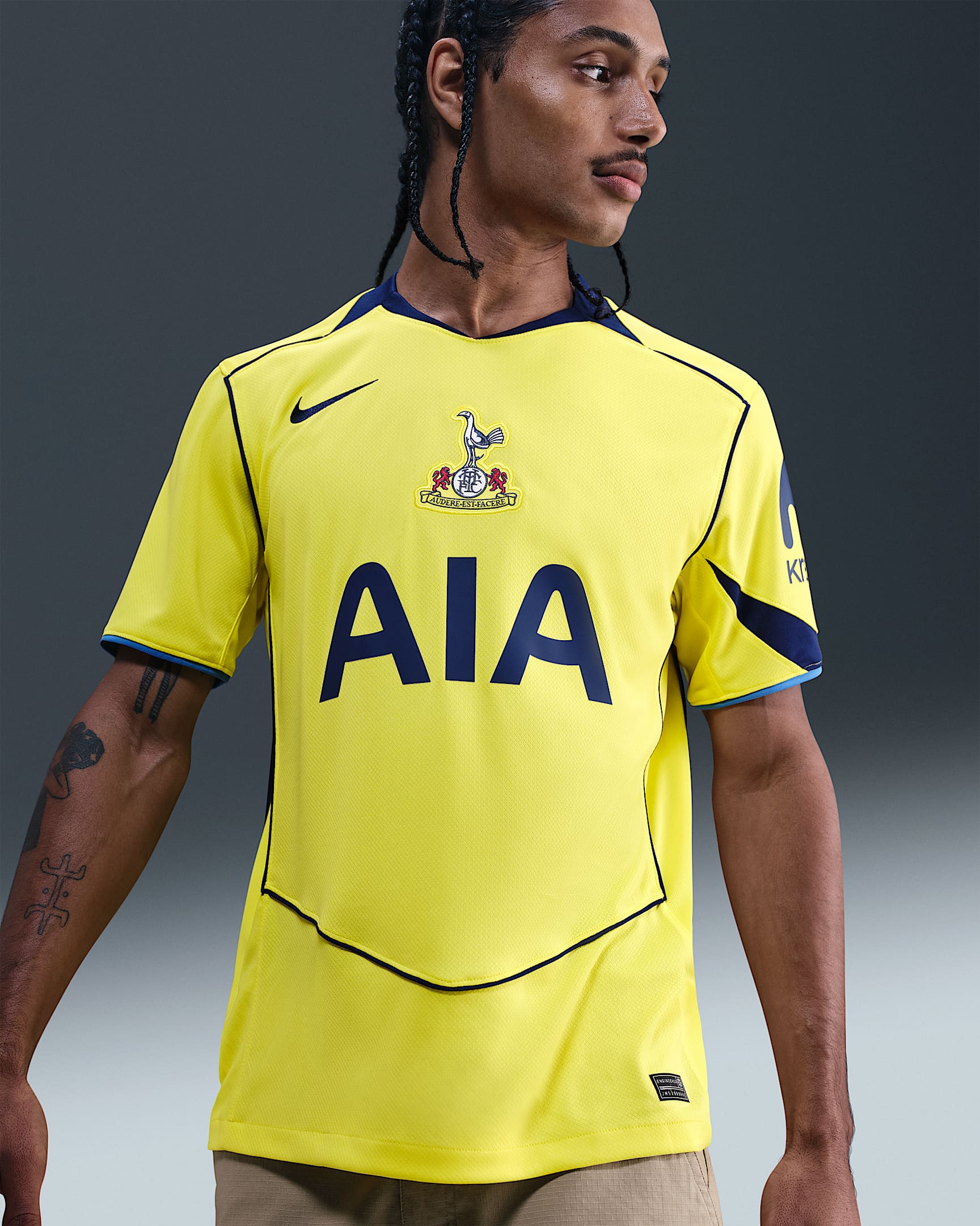 Tottenham Hotspur 2025/26 Stadium Third Nike Dri-FIT Total 90 Replica-fodboldtrøje til mænd - Dynamic Yellow/Blue Void/Pacific Blue/Blue Void