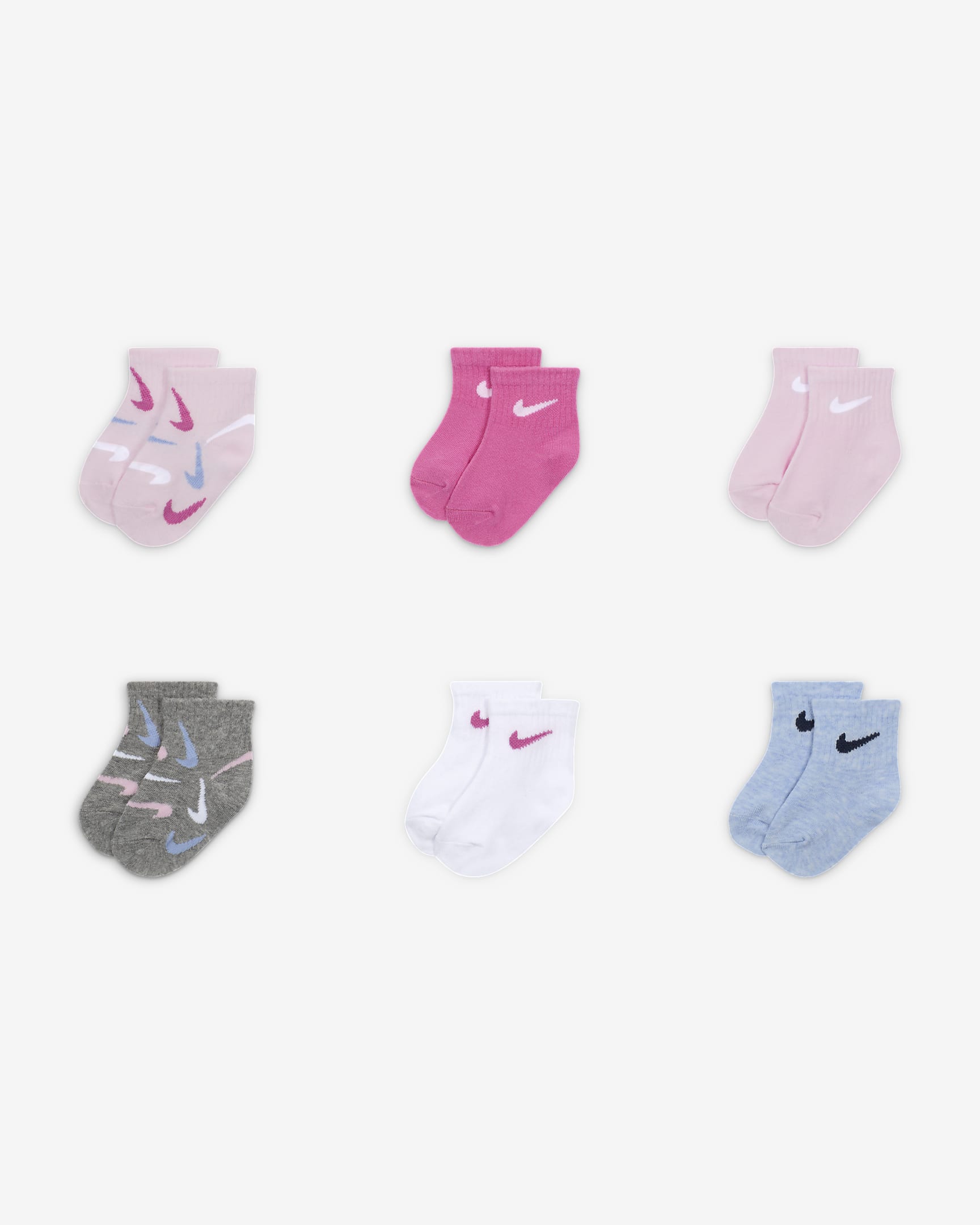 Nike Baby Swooshfetti Ankle Socks (6 Pairs) - Pink Foam