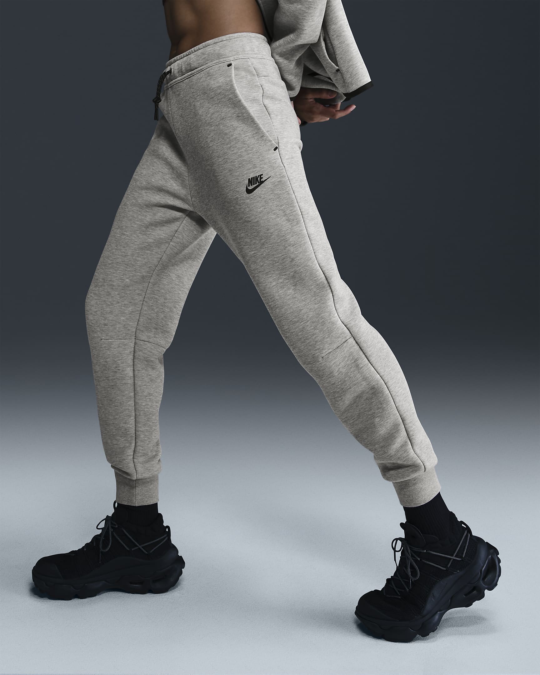 Pantalon de survêtement taille mi-haute Nike Sportswear Tech Fleece pour femme - Dark Grey Heather/Noir