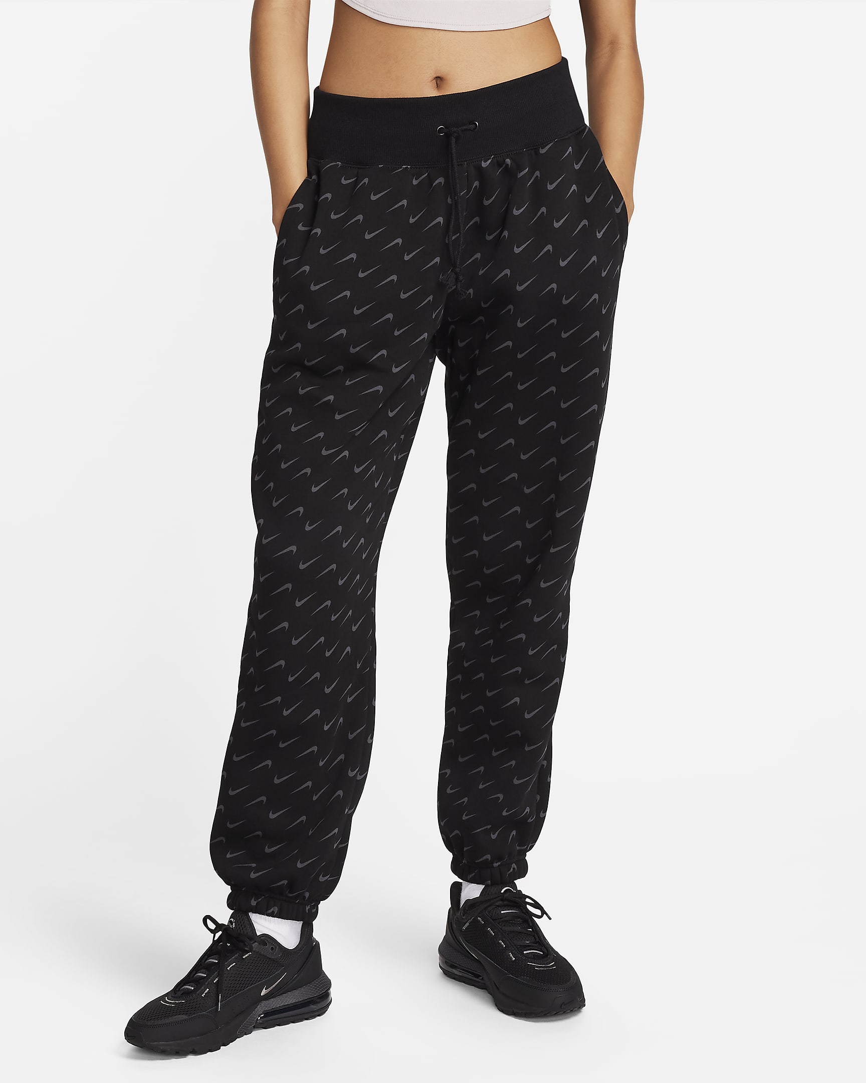 Nike Sportswear Phoenix Fleece Women's Oversized Printed Tracksuit Bottoms - Black