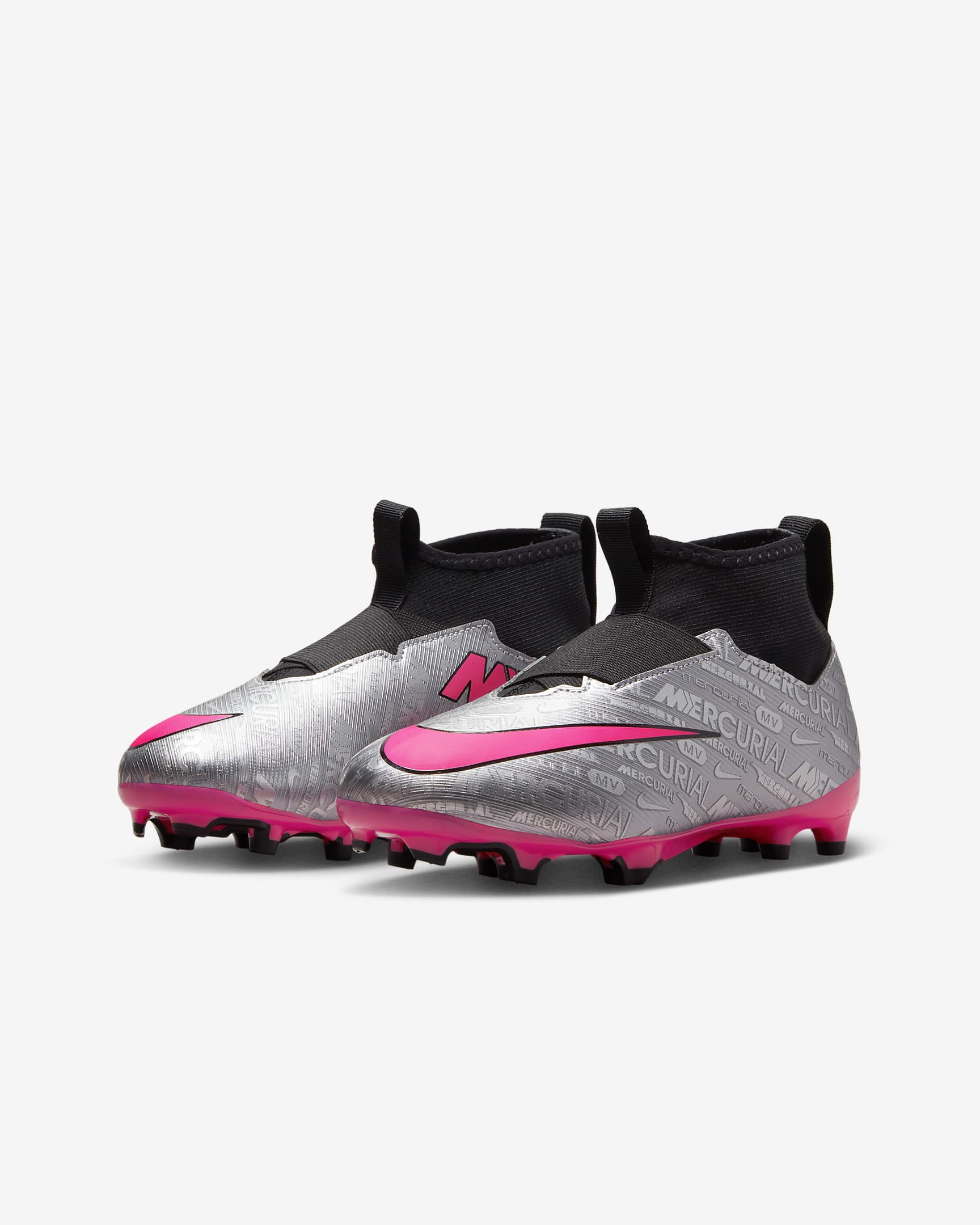 Nike Jr. Zoom Mercurial Superfly 9 Academy XXV MG Younger/Older Kids' Multi-Ground Football Boot - Metallic Silver/Black/Volt/Hyper Pink