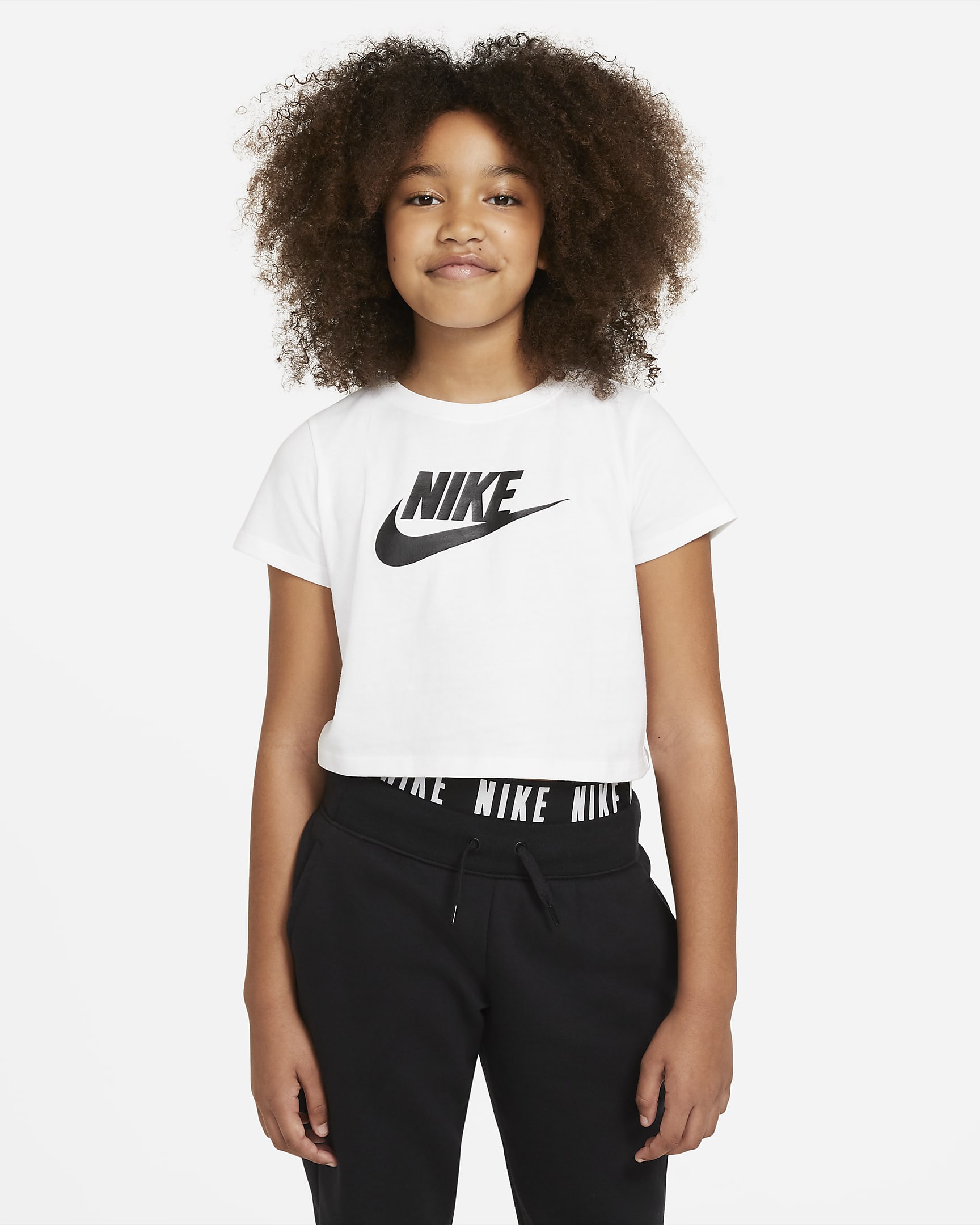 Nike Sportswear Older Kids' (Girls') Cropped T-Shirt - White/Black/Black