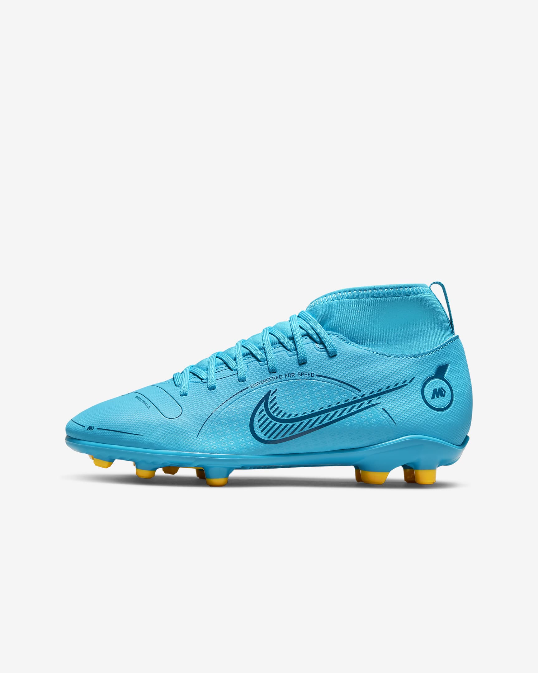 Calzado de fútbol para terrenos múltiples para niños talla pequeña/grande Nike Jr. Mercurial Superfly 8 Club MG - Azul cloro/Naranja láser