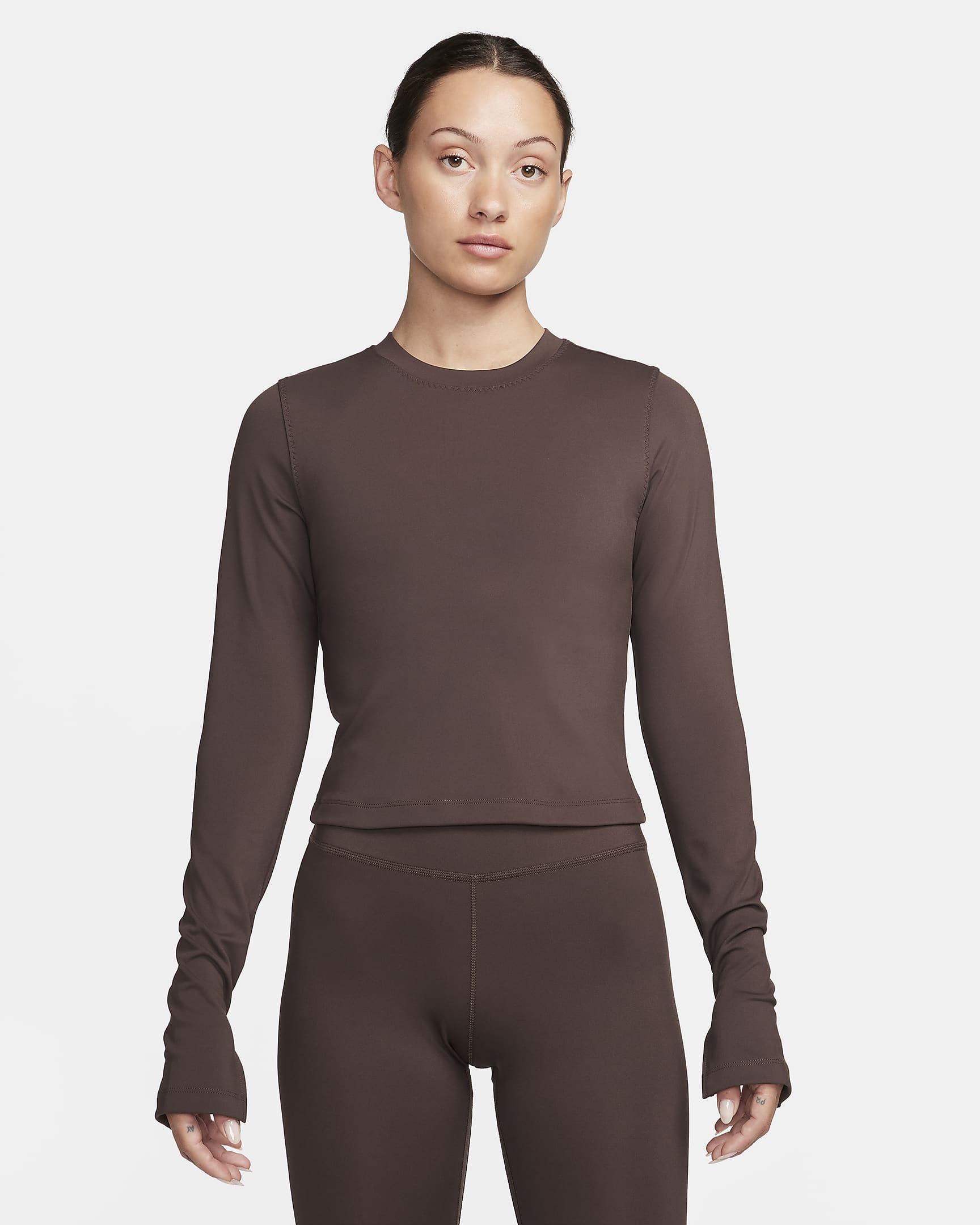 Haut à manches longues Dri-FIT Nike One Fitted pour femme - Baroque Brown/Baroque Brown/Noir