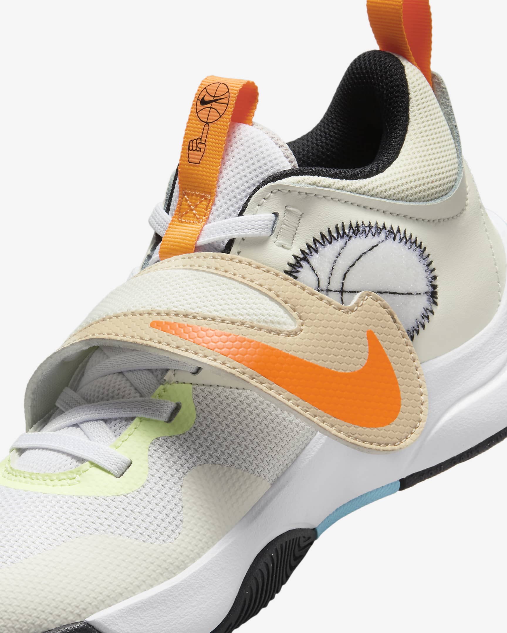 Nike Team Hustle D 11 "CHBL" Big Kids' Basketball Shoes - Sail/White/Barely Volt/Total Orange