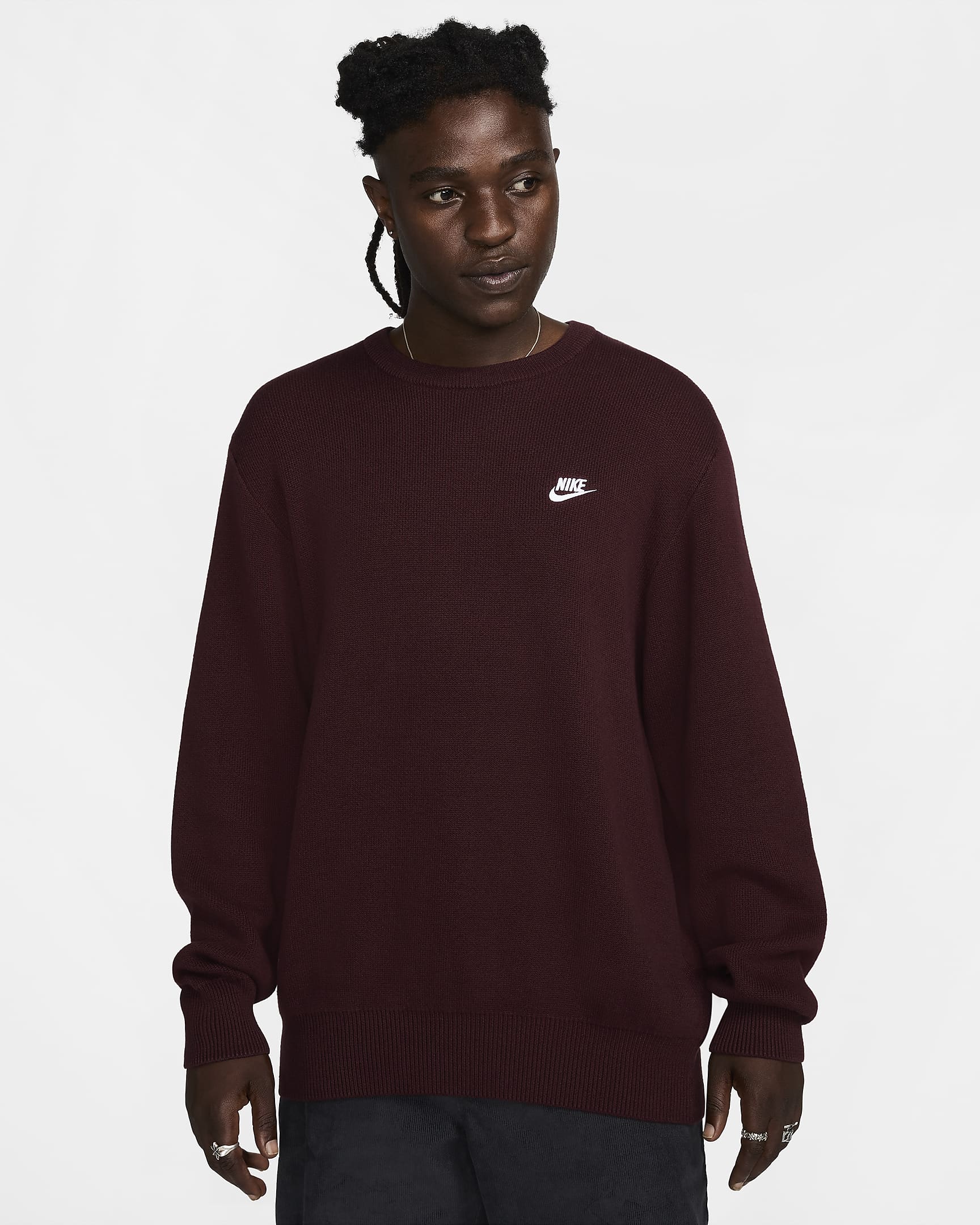 Nike Club Men's Crew-Neck Jumper - Burgundy Crush/White