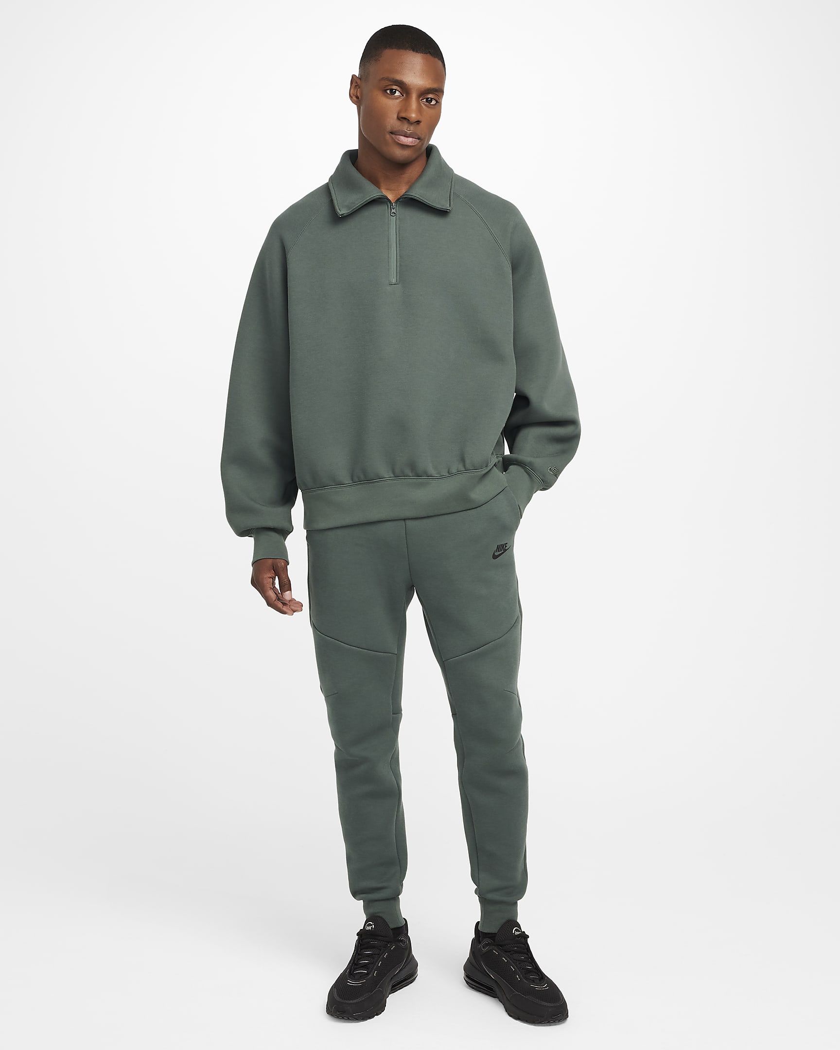 Nike Tech Fleece-Oberteil mit Halbreißverschluss (Herren) - Vintage Green/Vintage Green