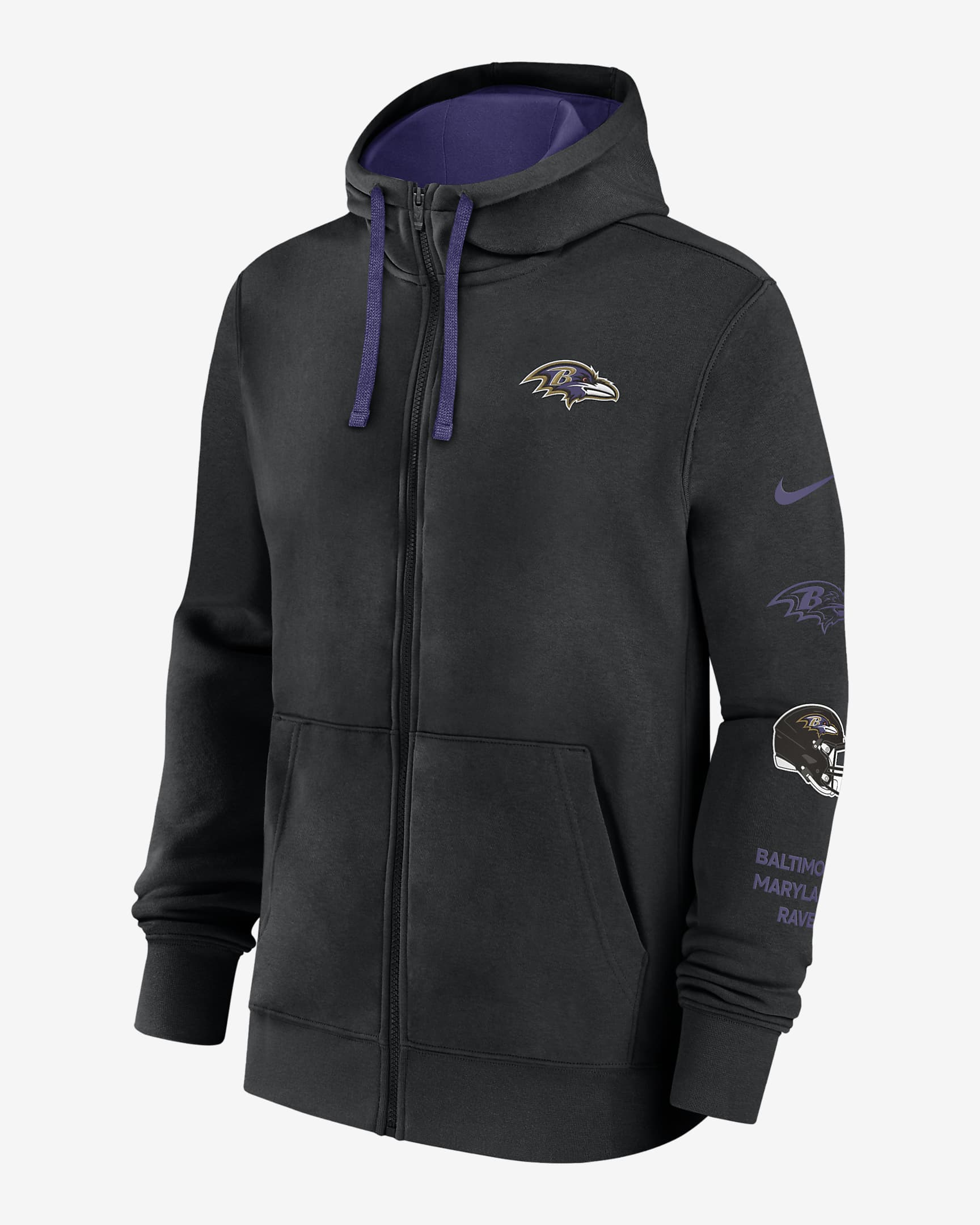 Baltimore Ravens Club Men's Nike NFL Full-Zip Hoodie - Black