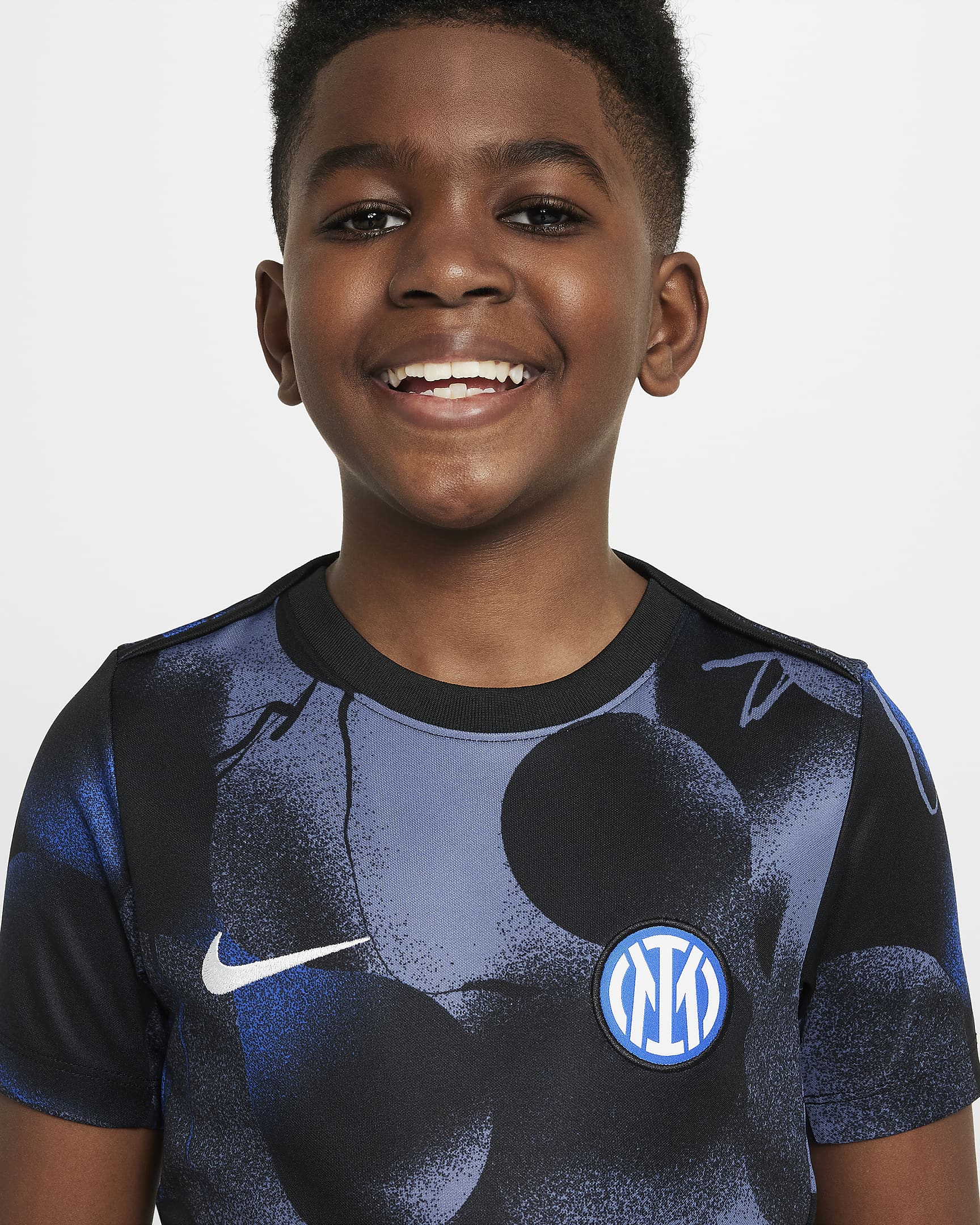 Inter Milan Academy Pro Nike Dri-FIT warming-upvoetbaltop met korte mouwen voor kids - Zwart/Zwart/Diffused Blue/Wit