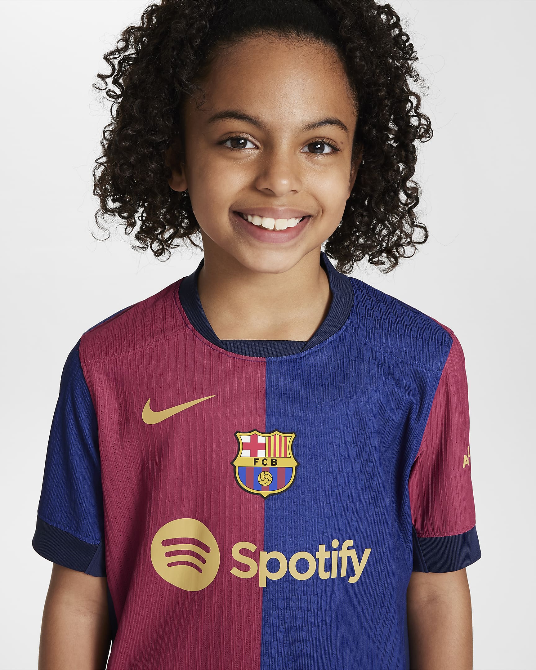 Camisola de futebol Authentic Nike Dri-FIT ADV do equipamento principal Match FC Barcelona 2024/25 Júnior - Azul Royal intenso/Vermelho Noble/Midnight Navy/Dourado Club