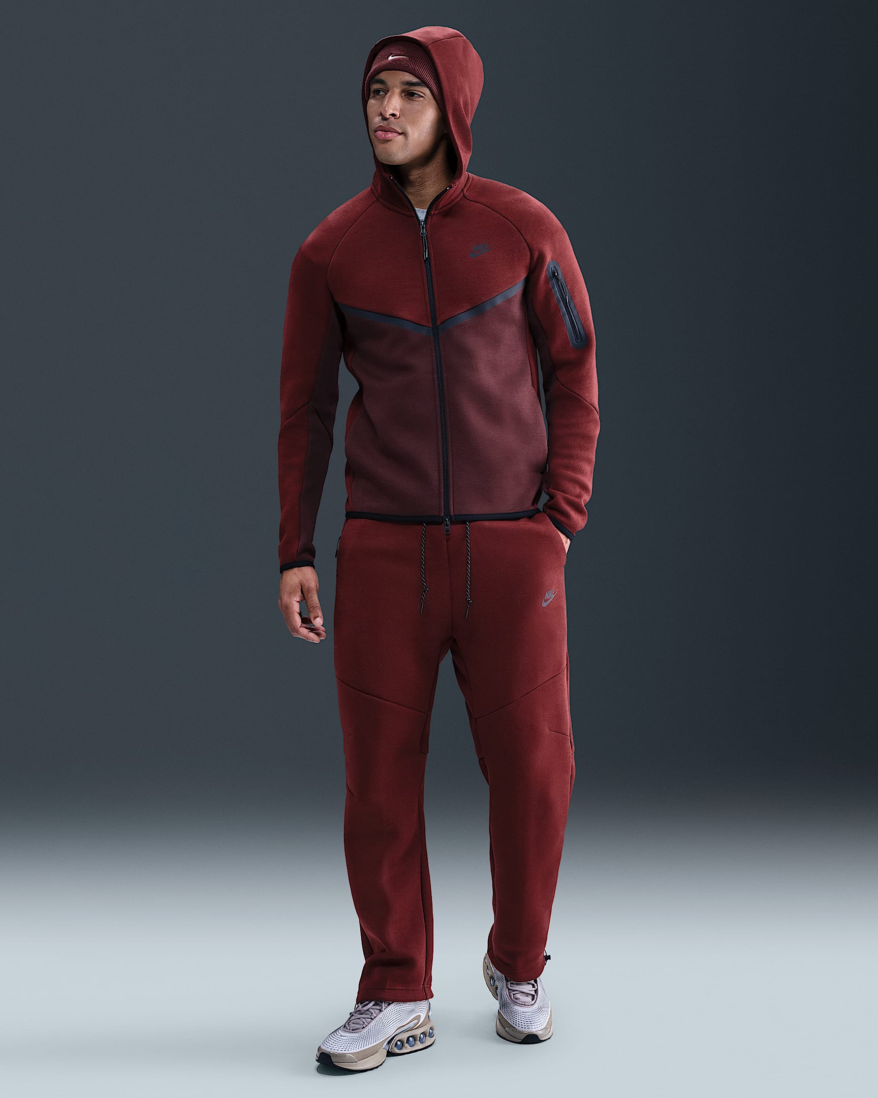Nike Tech Men's Open-Hem Fleece Pants - Dark Team Red/Black