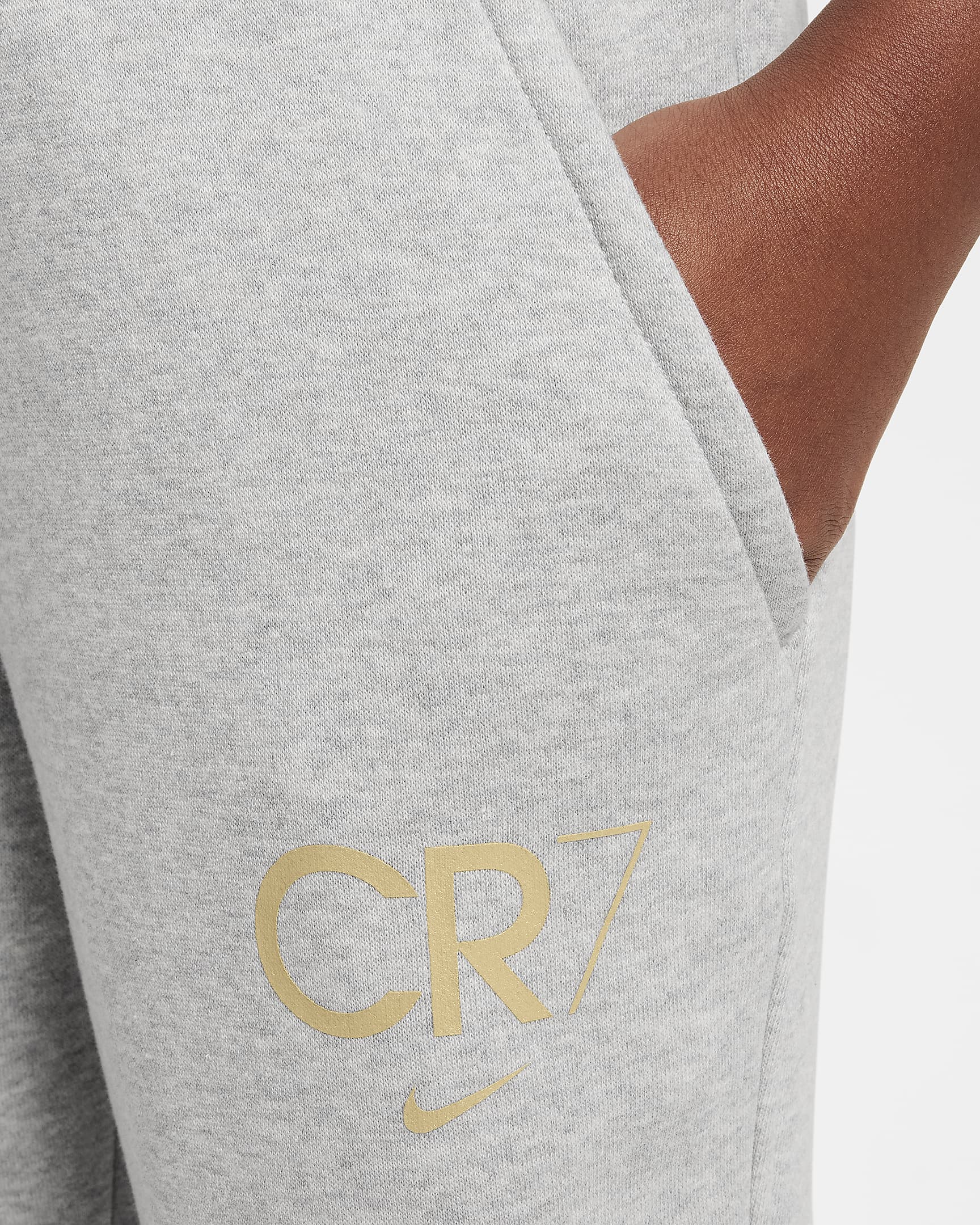 CR7 Club Fleece Fußball-Jogger (ältere Kinder) - Light Smoke Grey/Heather/Metallic Gold