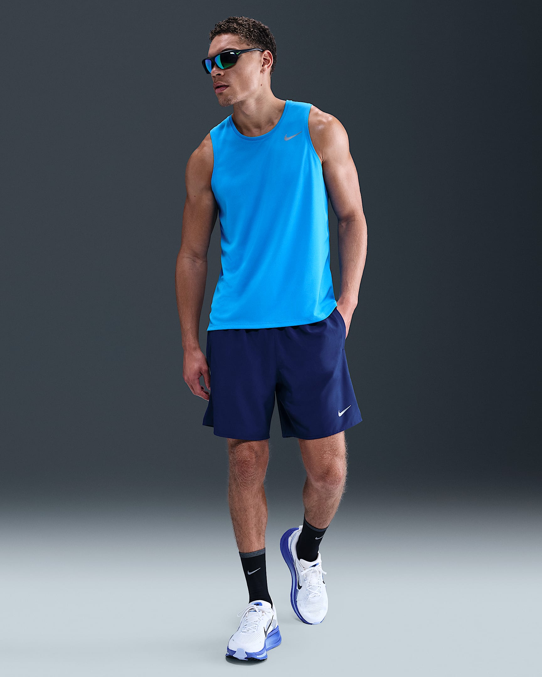 Nike Challenger Men's Dri-FIT 18cm (approx.) Brief-Lined Running Shorts - Blue Void/Blue Void/Black