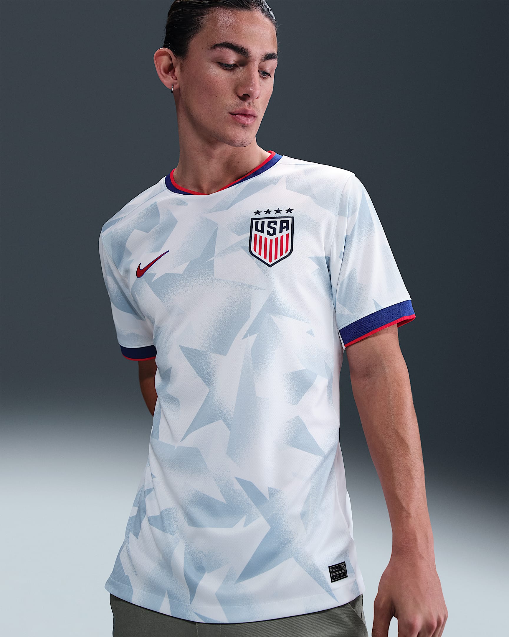 USWNT 2025 Stadium Home (Women's Team) Men's Nike Dri-FIT Soccer Replica Jersey - White/Rush Blue/Challenge Red/Challenge Red