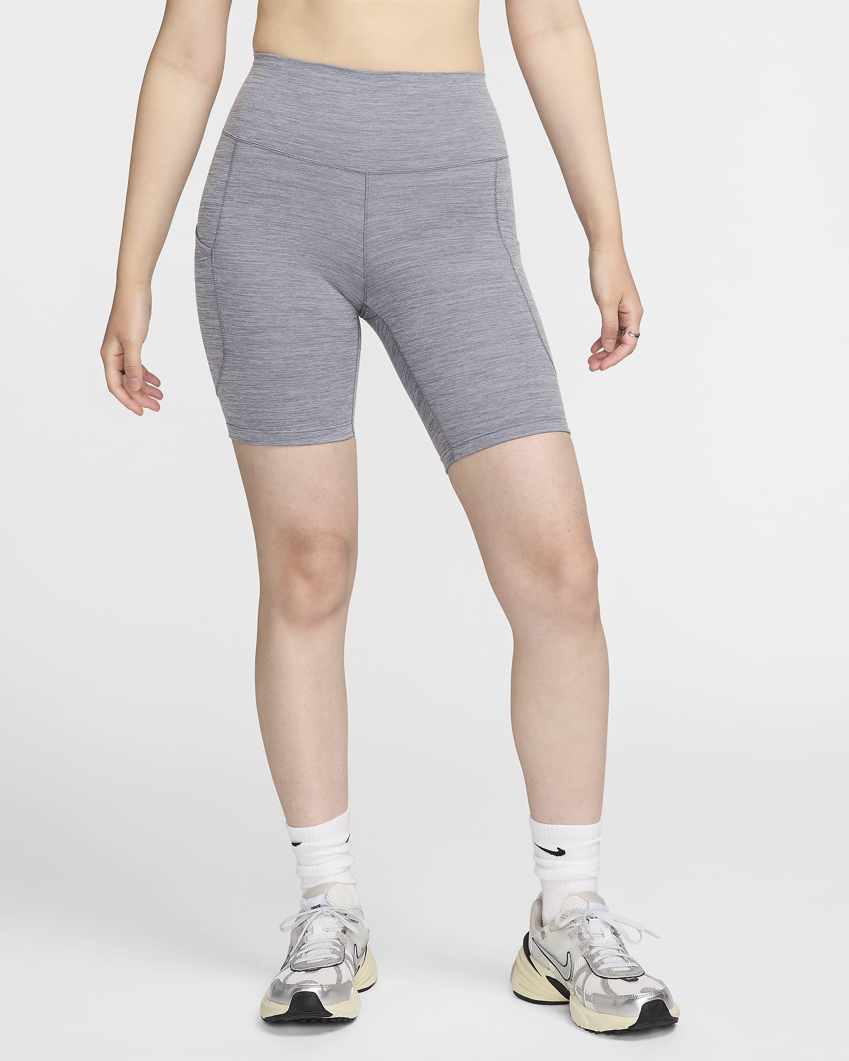 Nike One Women's High-Waisted 8" Biker Shorts with Pockets - Smoke Grey/Heather/Black