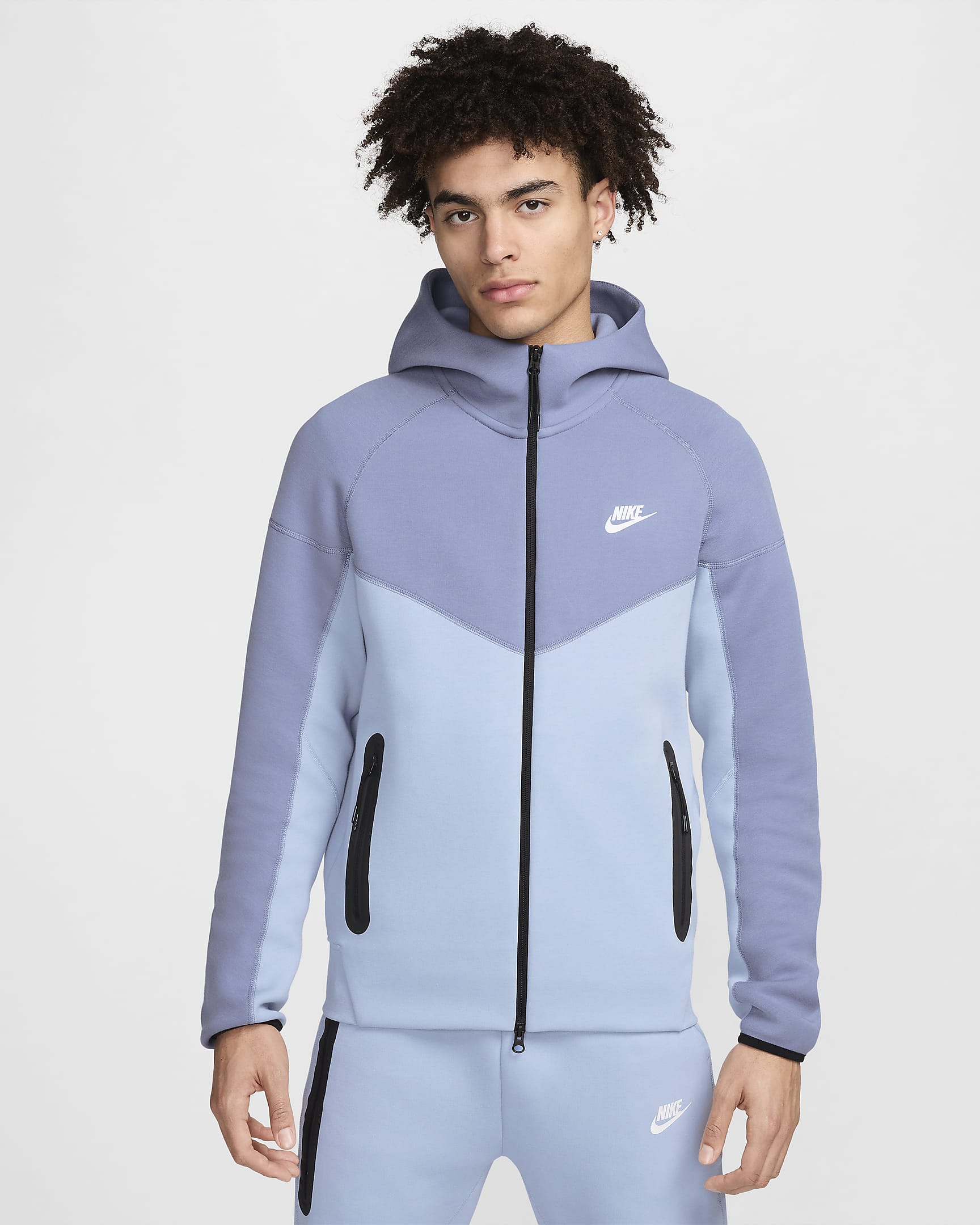 Hoodie com fecho completo Nike Sportswear Tech Fleece Windrunner para homem - Azul Armony claro/Ashen Slate/Branco