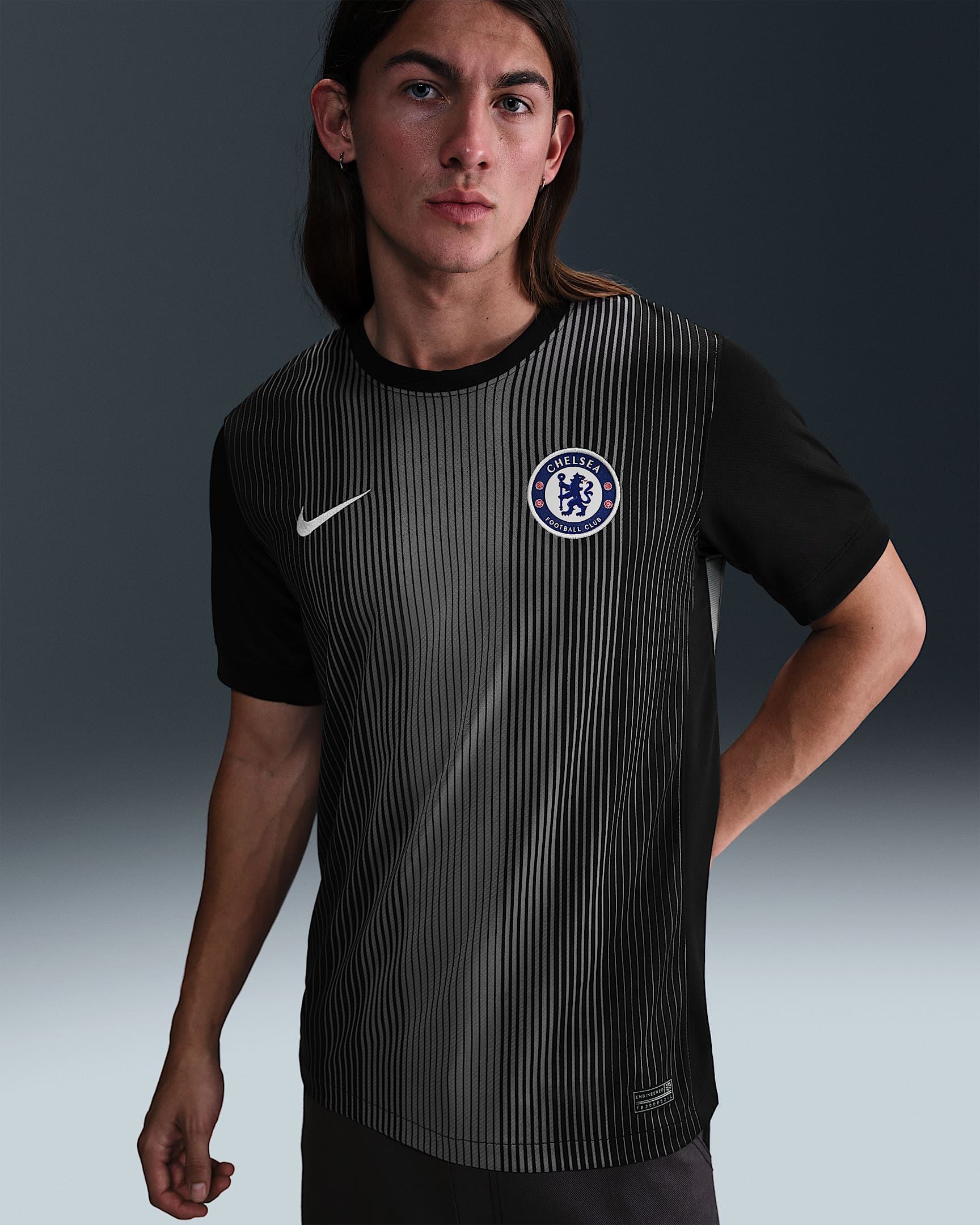Chelsea F.C. 2025/26 Stadium Goalkeeper Nike Dri-FIT replika rövid ujjú férfi futballmez - Fekete/Smoke Grey/Fehér