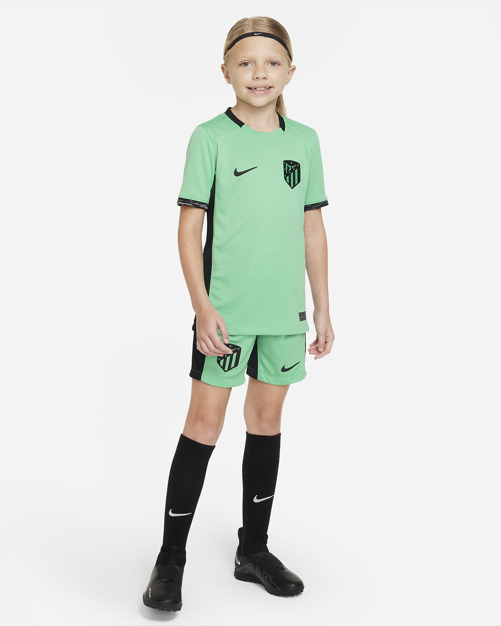 Koszulka piłkarska dla dużych dzieci Nike Dri-FIT Atlético Madryt Stadium 2023/24 (wersja trzecia) - Spring Green/Czerń/Czerń