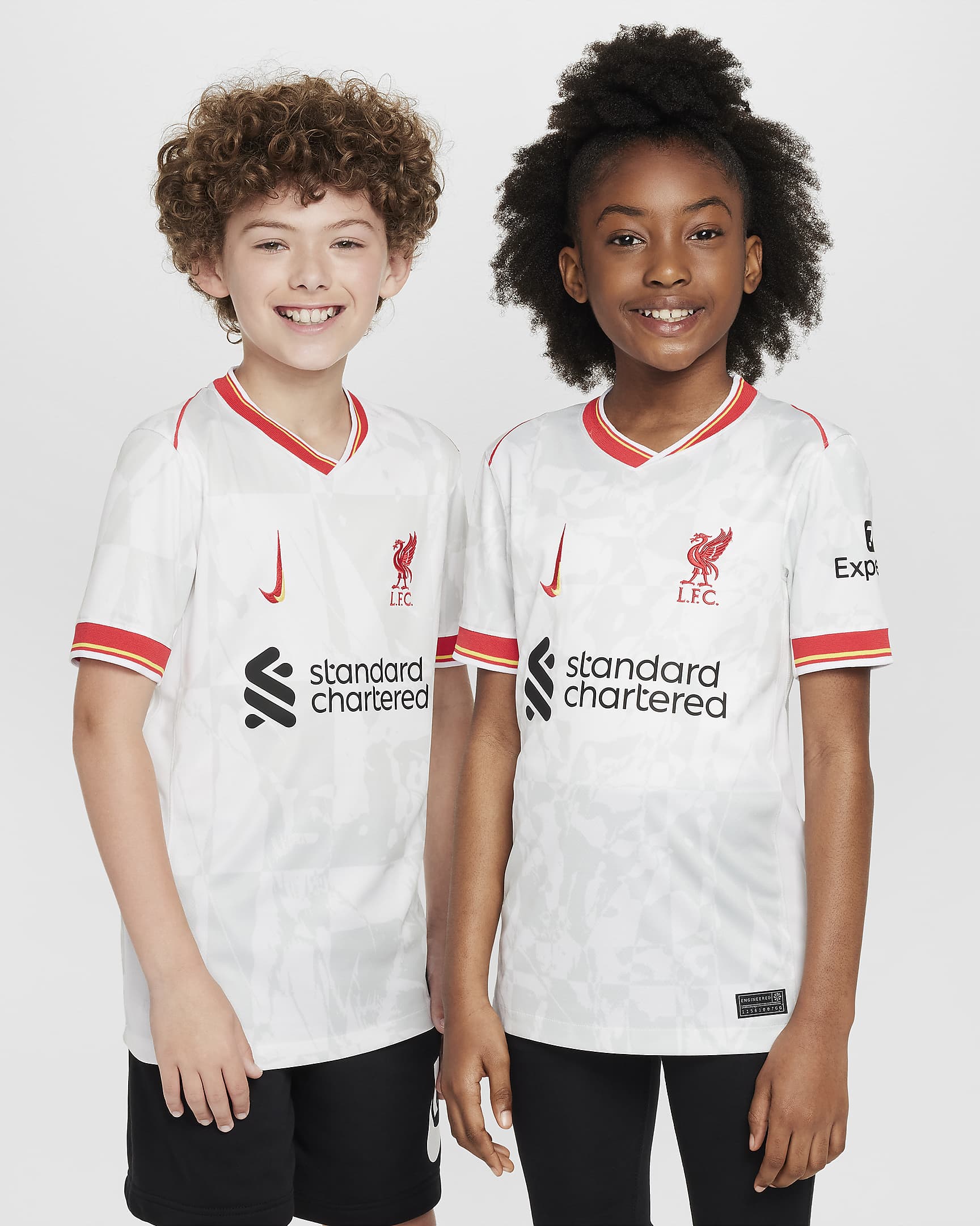 Koszulka piłkarska dla dużych dzieci Nike Dri-FIT Liverpool F.C. Stadium 2024/25 (wersja trzecia) – replika - Biel/Pure Platinum/Czerń/Global Red