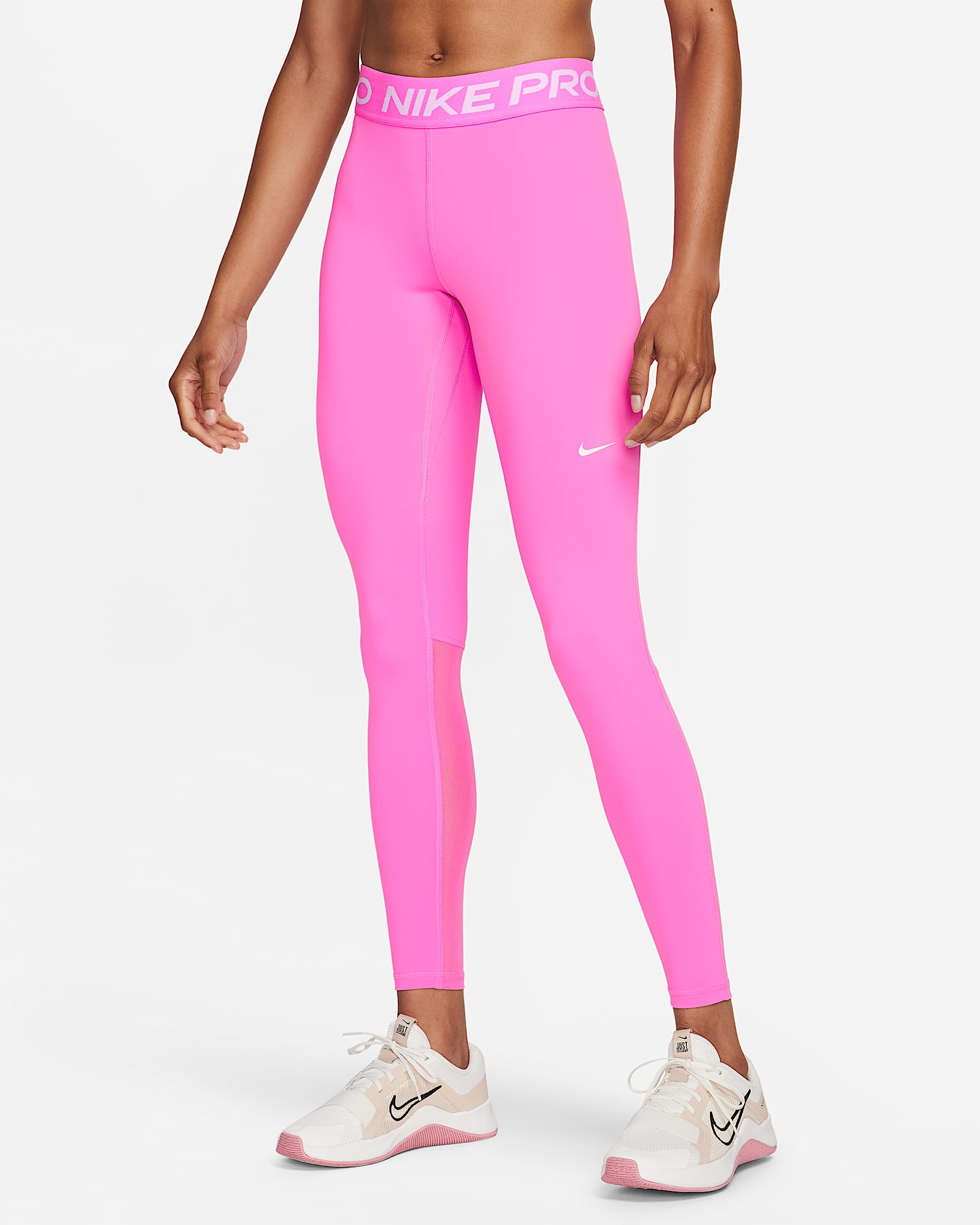 Nike Pro Normal Belli File Panelli Kadın Taytı - Playful Pink/Beyaz