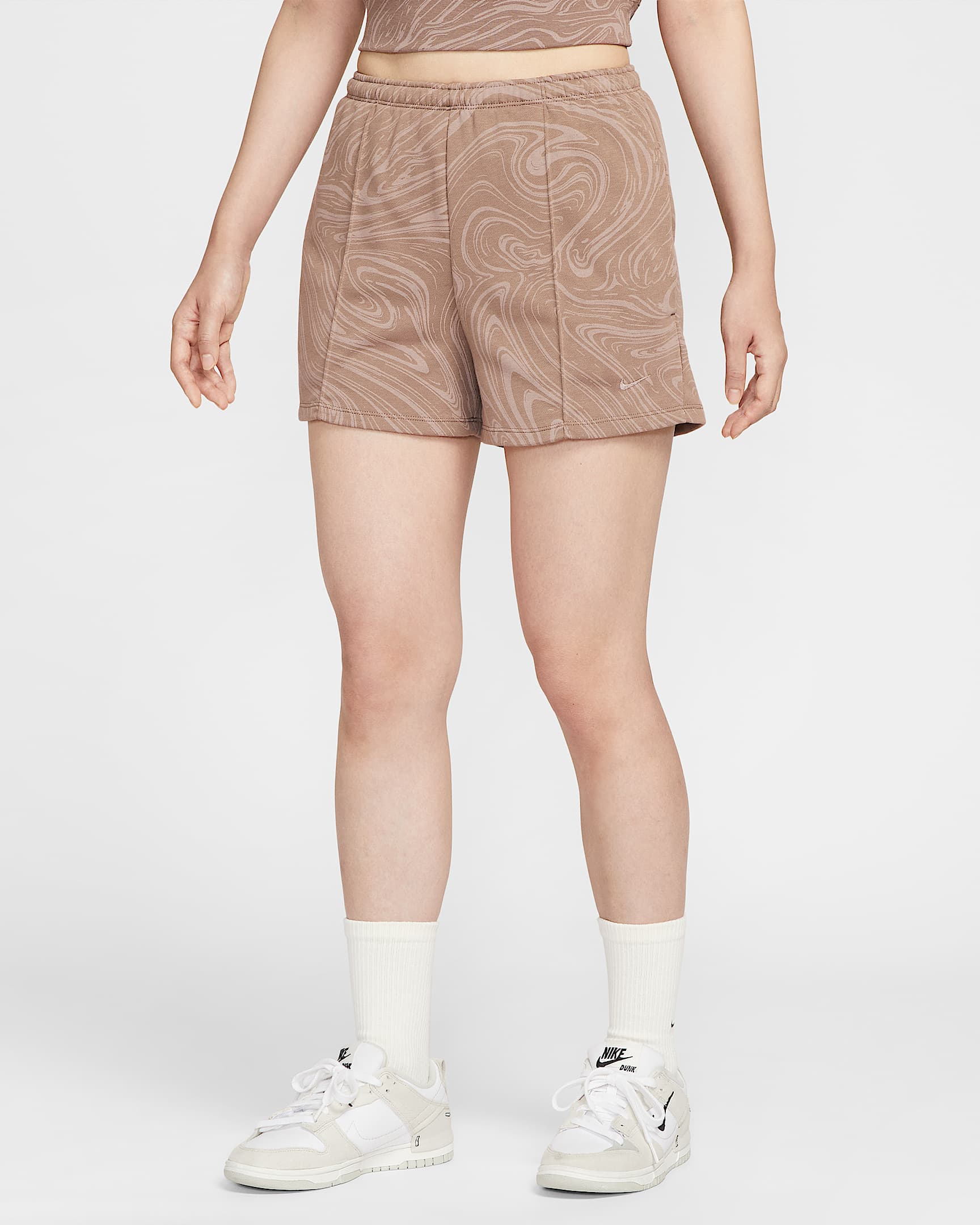 Nike Sportswear Chill Terry 女款中腰毛圈布印製圖樣短褲 - Mink Brown/Mink Brown