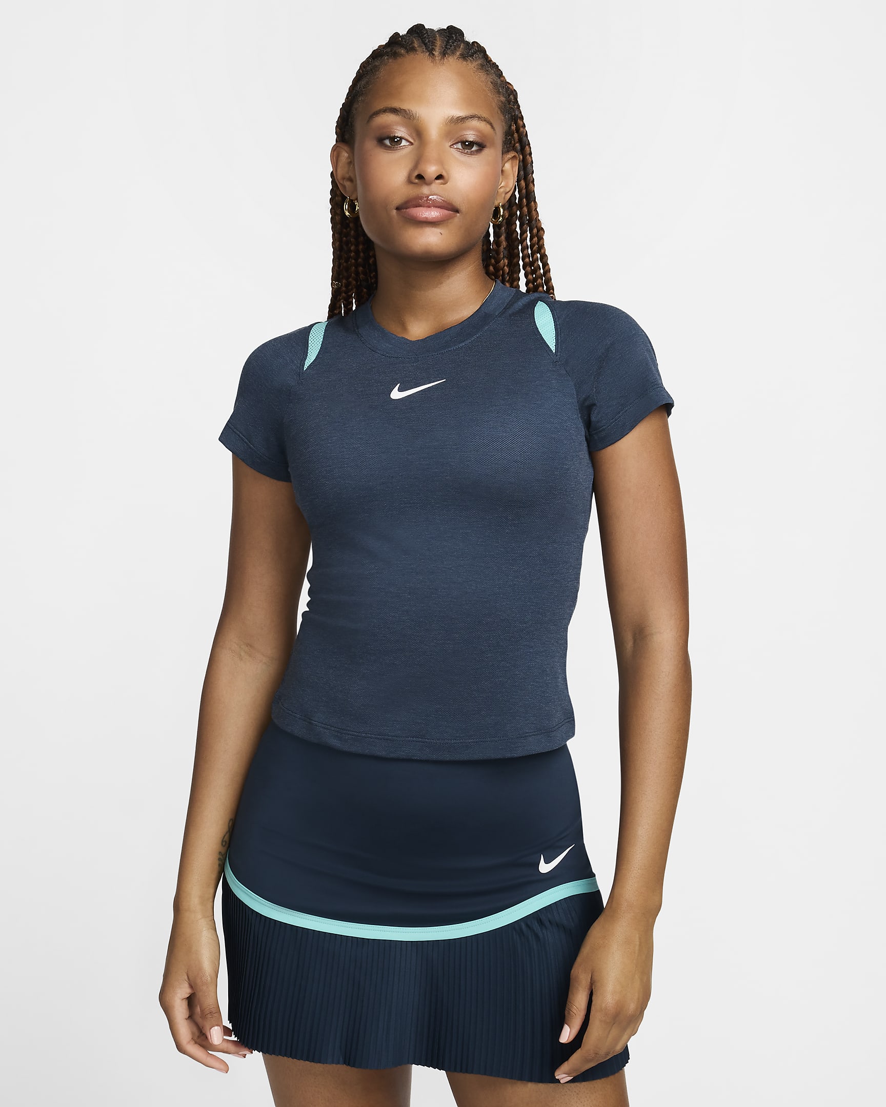 NikeCourt Advantage Women's Dri-FIT Short-Sleeve Tennis Top - Armory Navy/Armory Navy/Green Frost/White