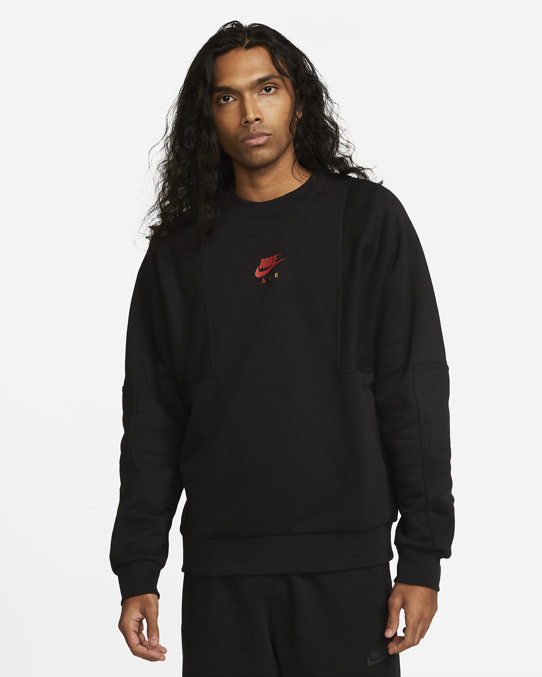 Sudadera de cuello redondo para hombre Nike Air. - Negro/Rojo místico