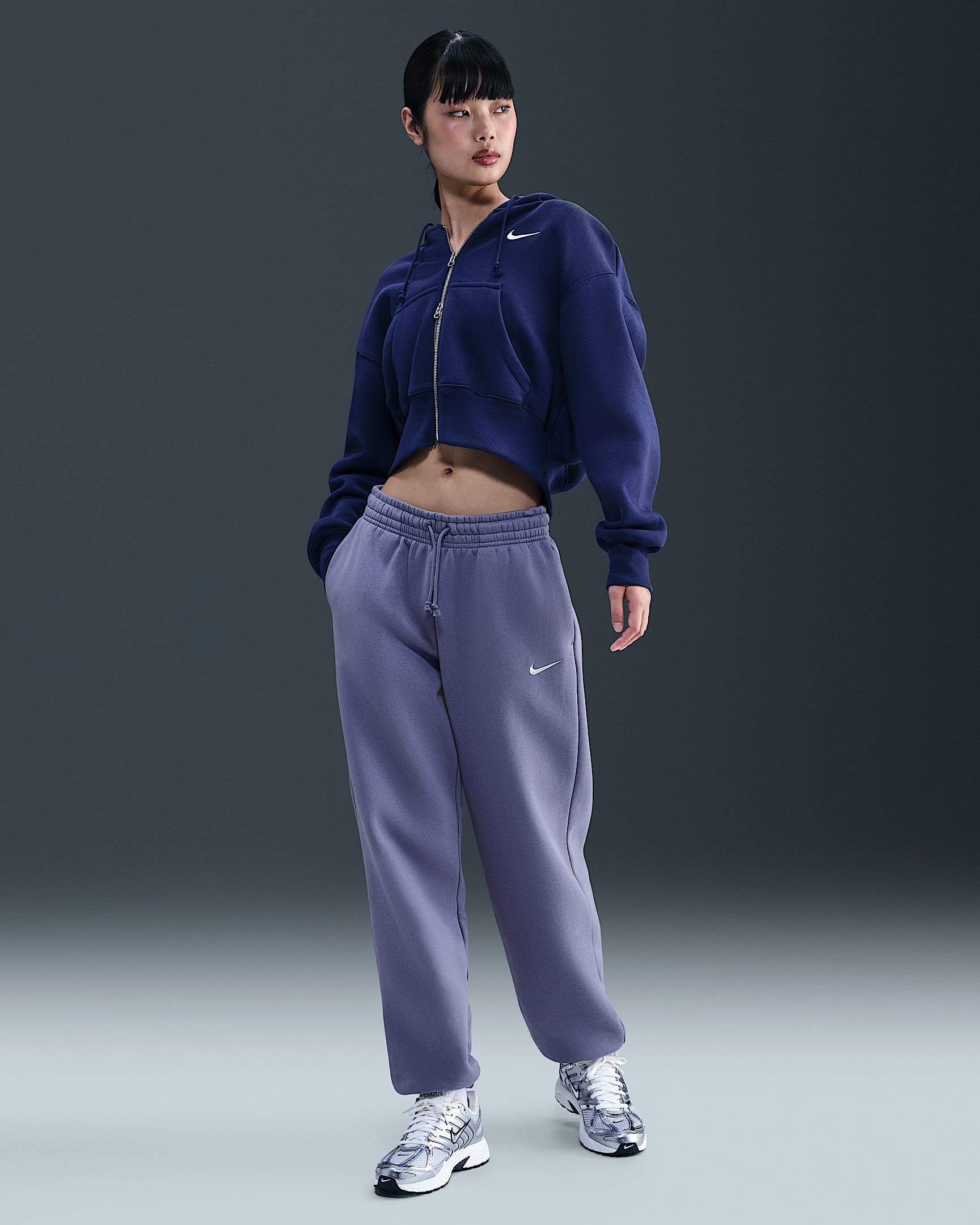 Pantalon de survêtement oversize à taille haute Nike Sportswear Phoenix Fleece pour Femme - World Indigo/Sail