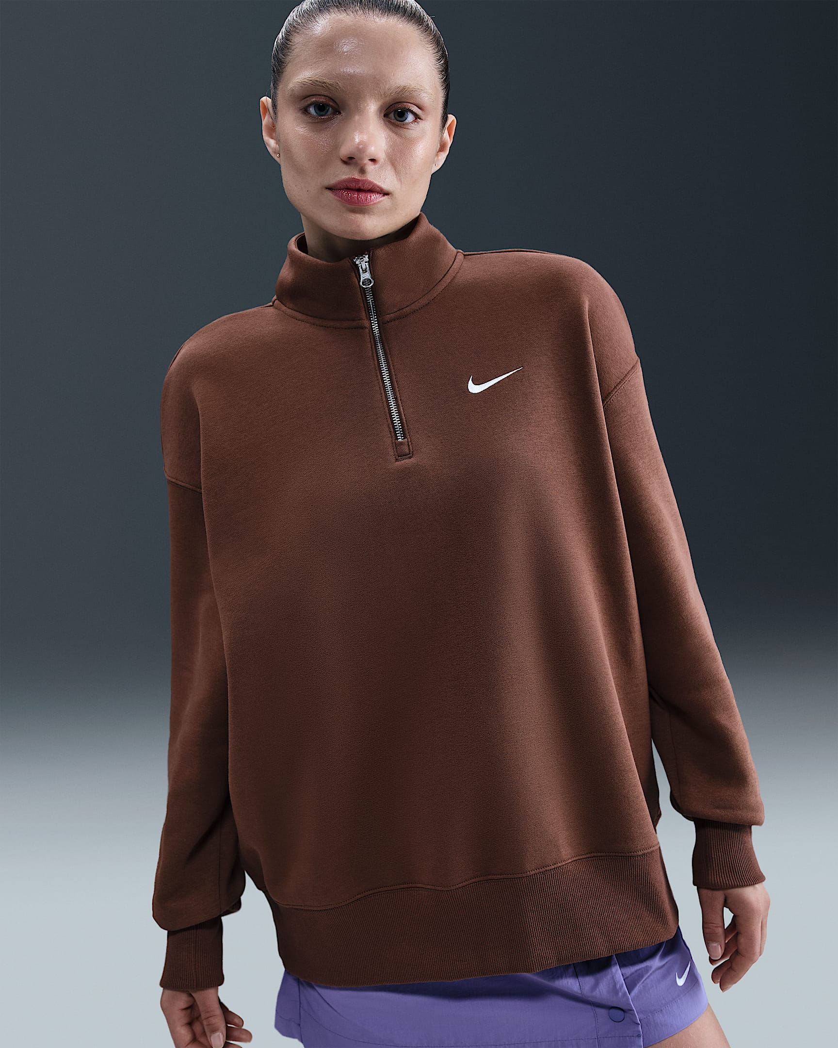 Nike Sportswear Phoenix Fleece Women's Oversized 1/4-Zip Long Sweatshirt - Fauna Brown/Sail