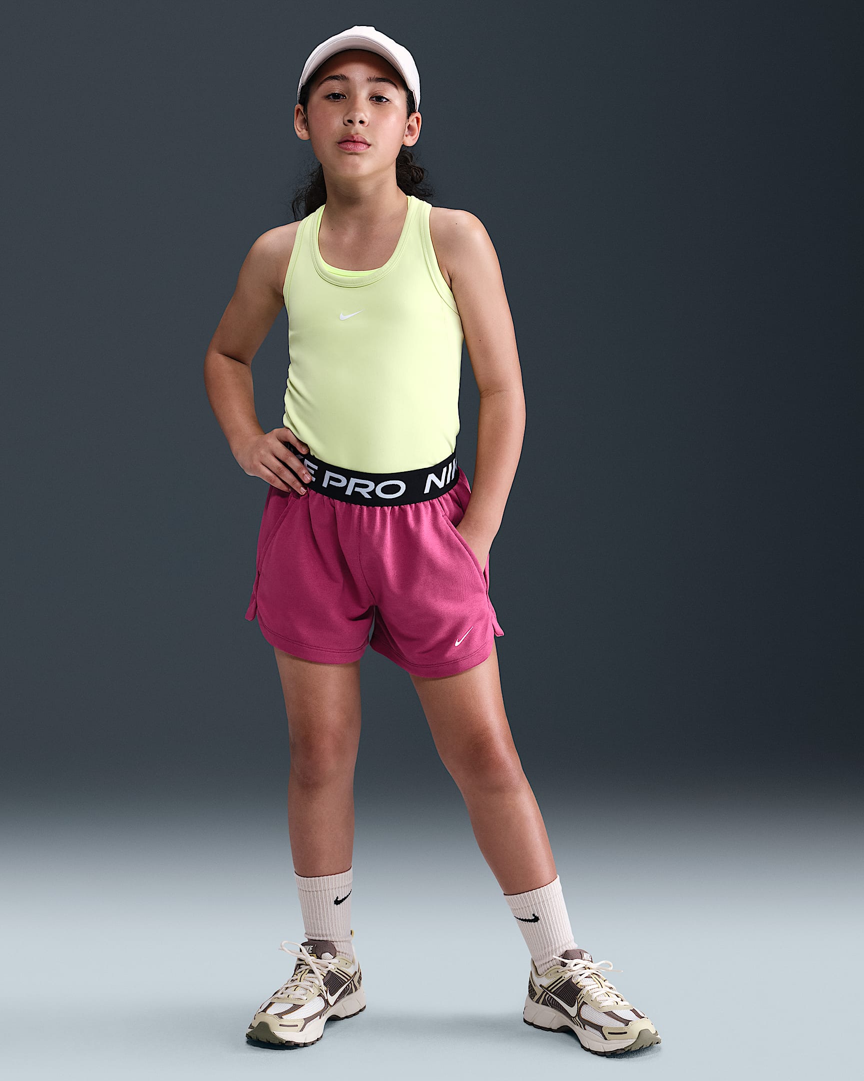 Nike Pro Fleece Older Kids' (Girls') Dri-FIT Shorts - Sweet Beet/Sweet Beet/Black/White