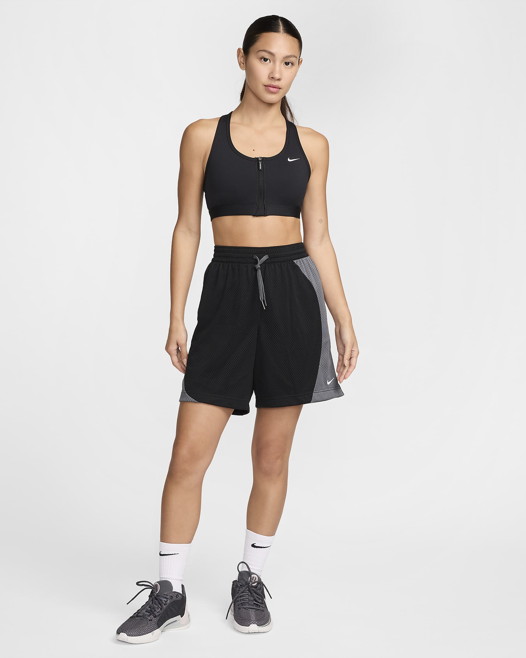 Shorts de básquetbol de malla Dri-FIT para mujer Nike Essential - Negro/Gris hierro/Blanco