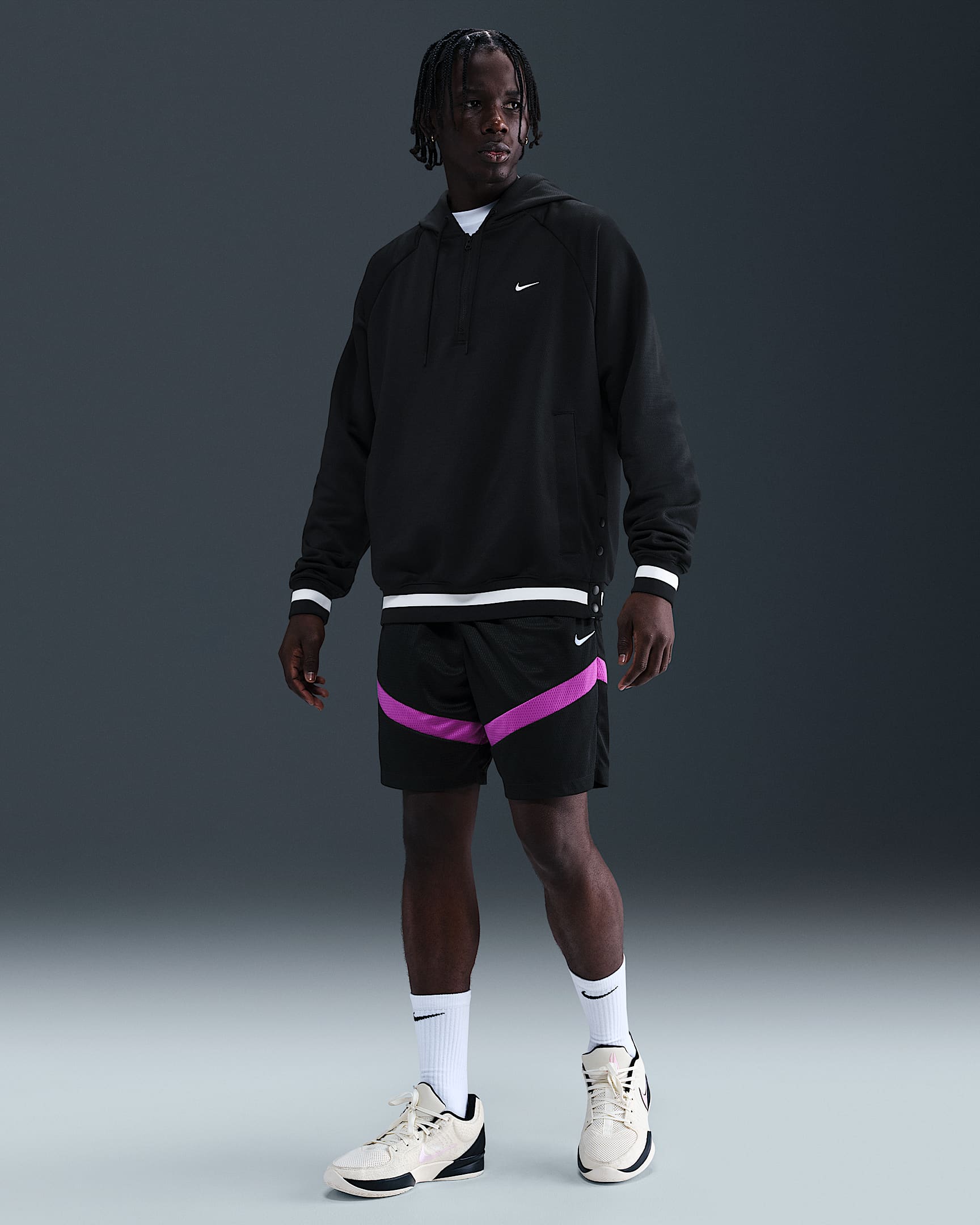 Shorts de básquetbol de 20 cm Dri-FIT para hombre Nike Icon - Negro/Negro/Morado vivo/Aluminio