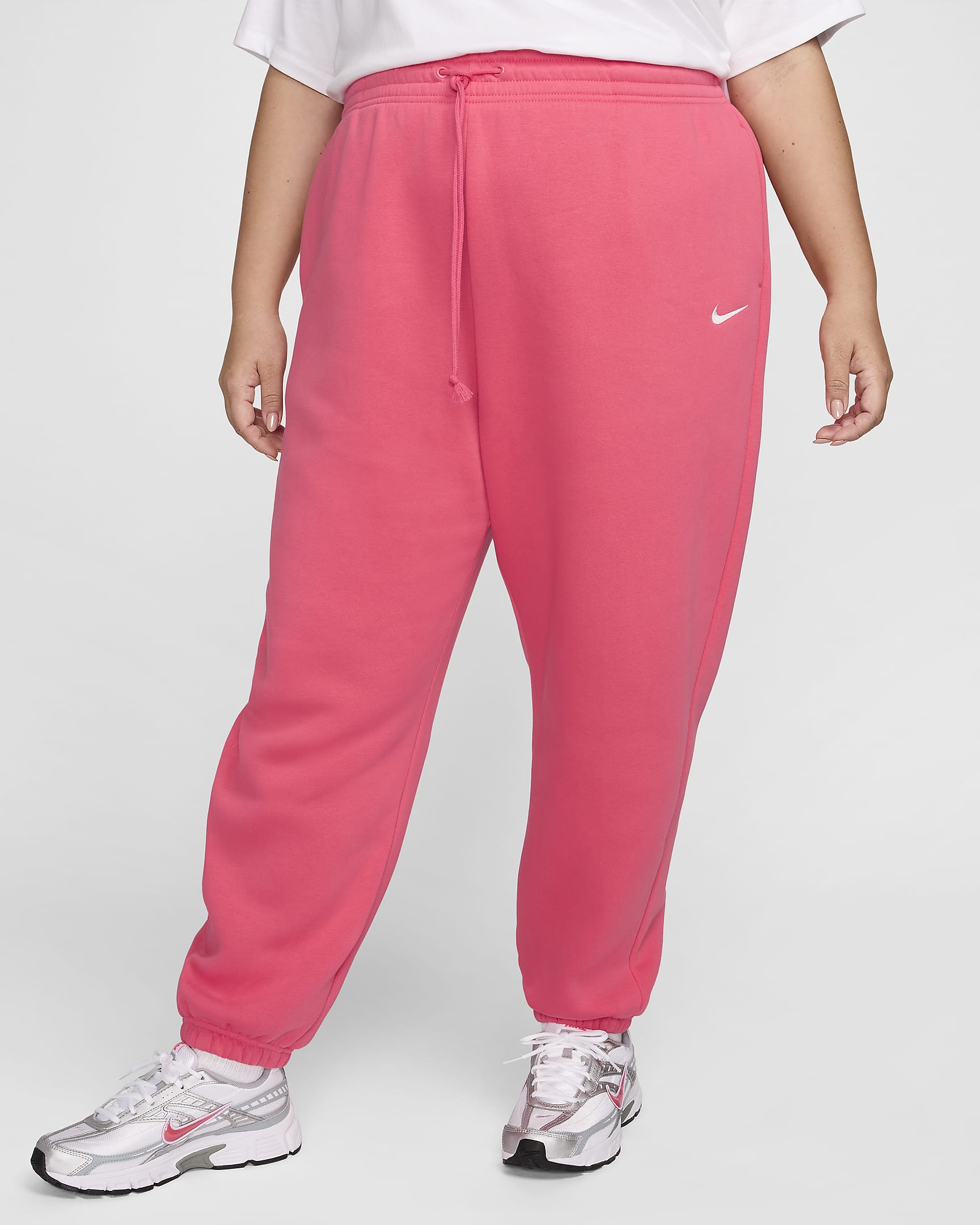 Nike Sportswear Phoenix Fleece Women's High-Waisted Oversized Tracksuit Bottoms (Plus Size) - Aster Pink/Sail