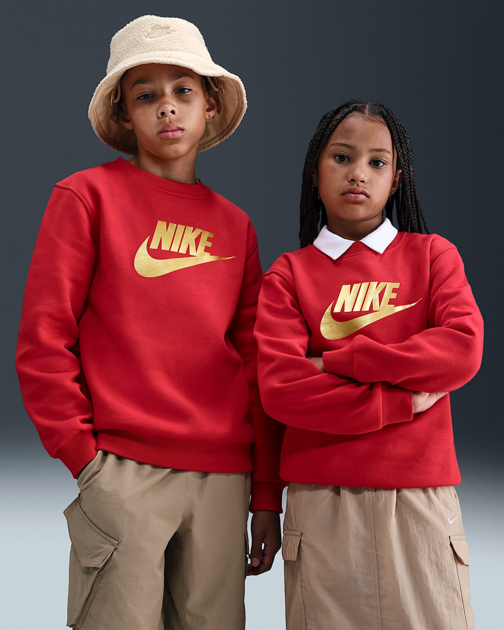 Nike Sportswear Club Fleece Big Kids' Crew-Neck Sweatshirt - University Red/Metallic Gold