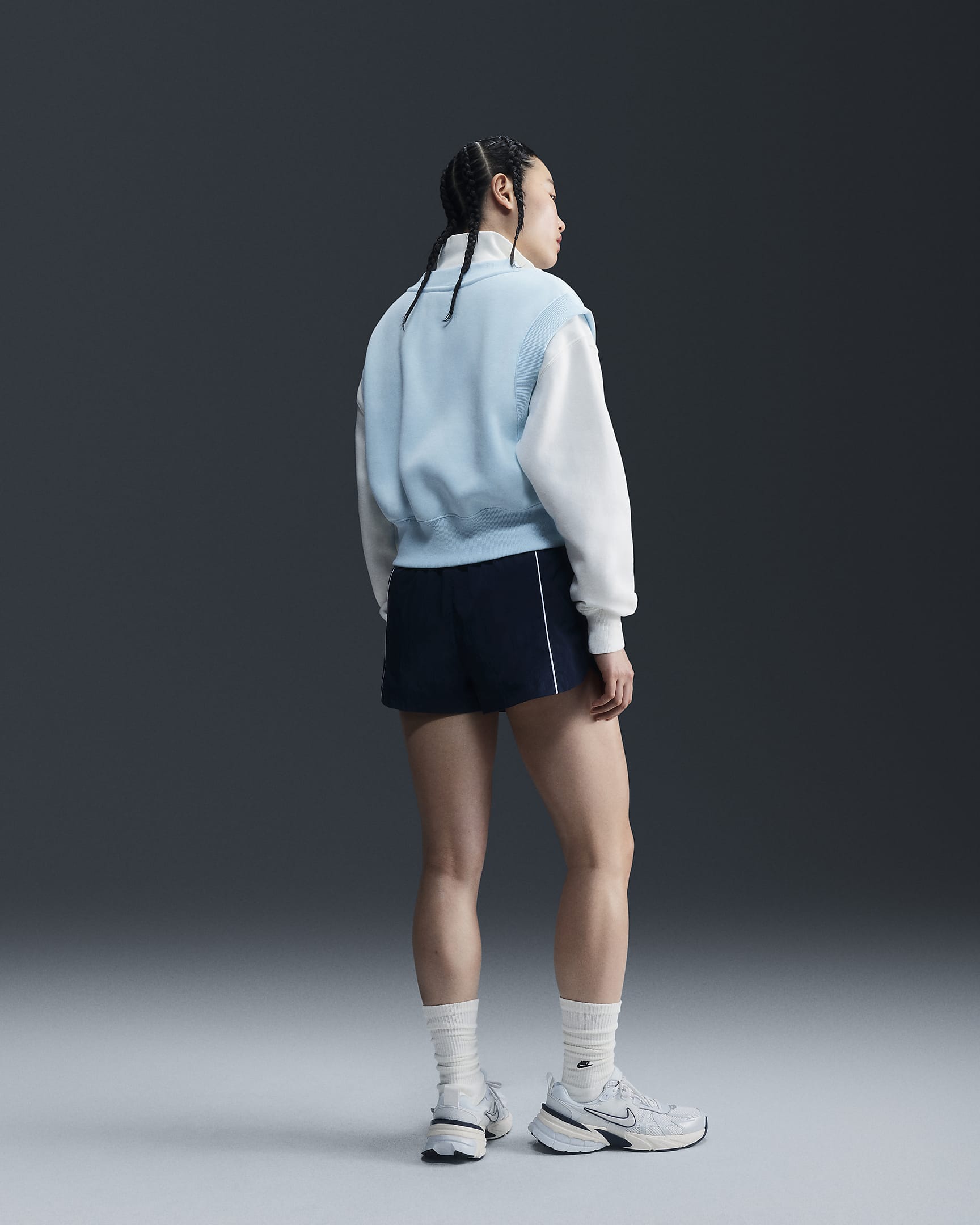 Top corto e ampio senza maniche con scollo a V Nike Sportswear Phoenix Fleece – Donna - Glacier Blue/Sail