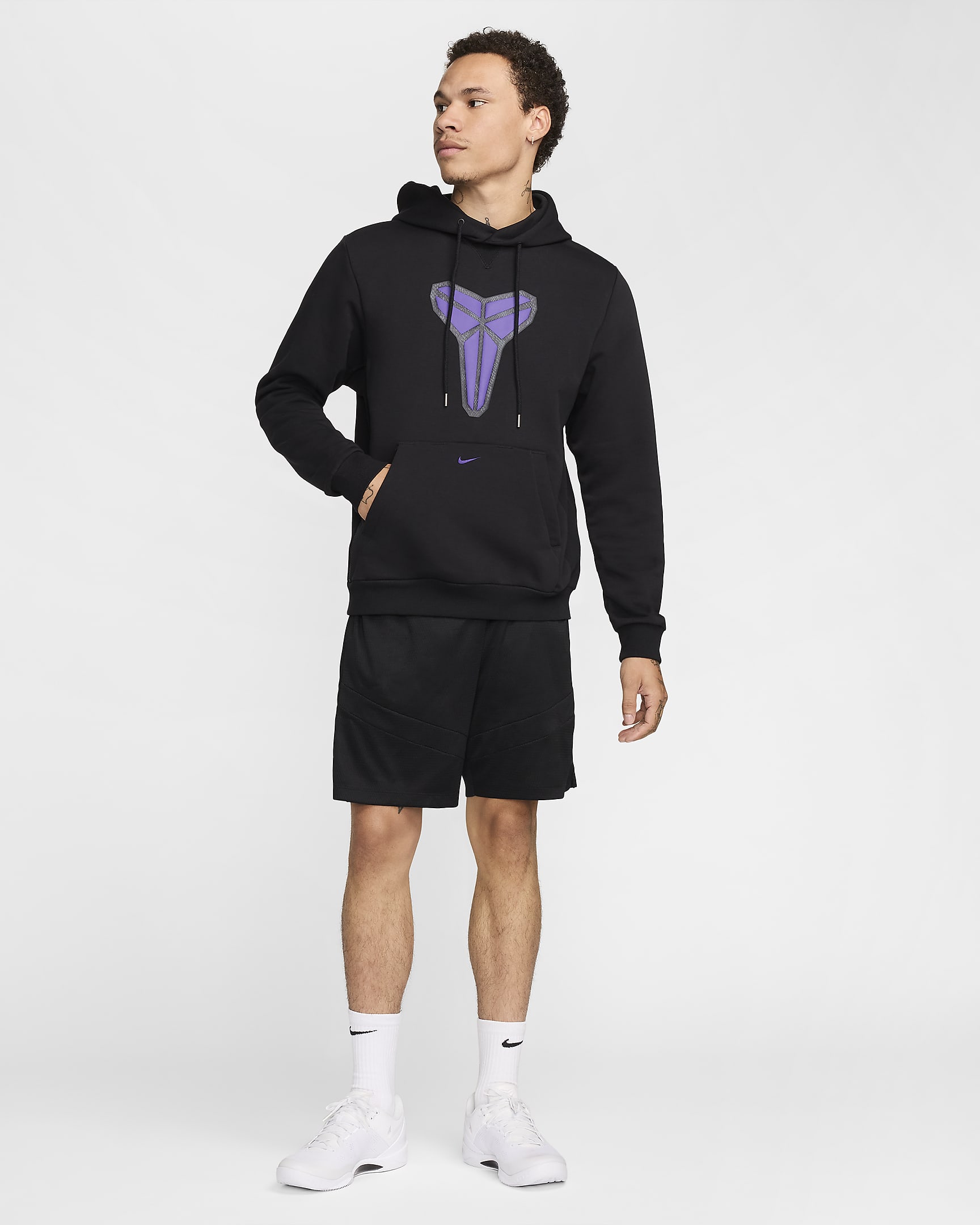 Sudadera con gorro sin cierre de básquetbol Nike Dri-FIT para hombre KB - Negro/Morado campo