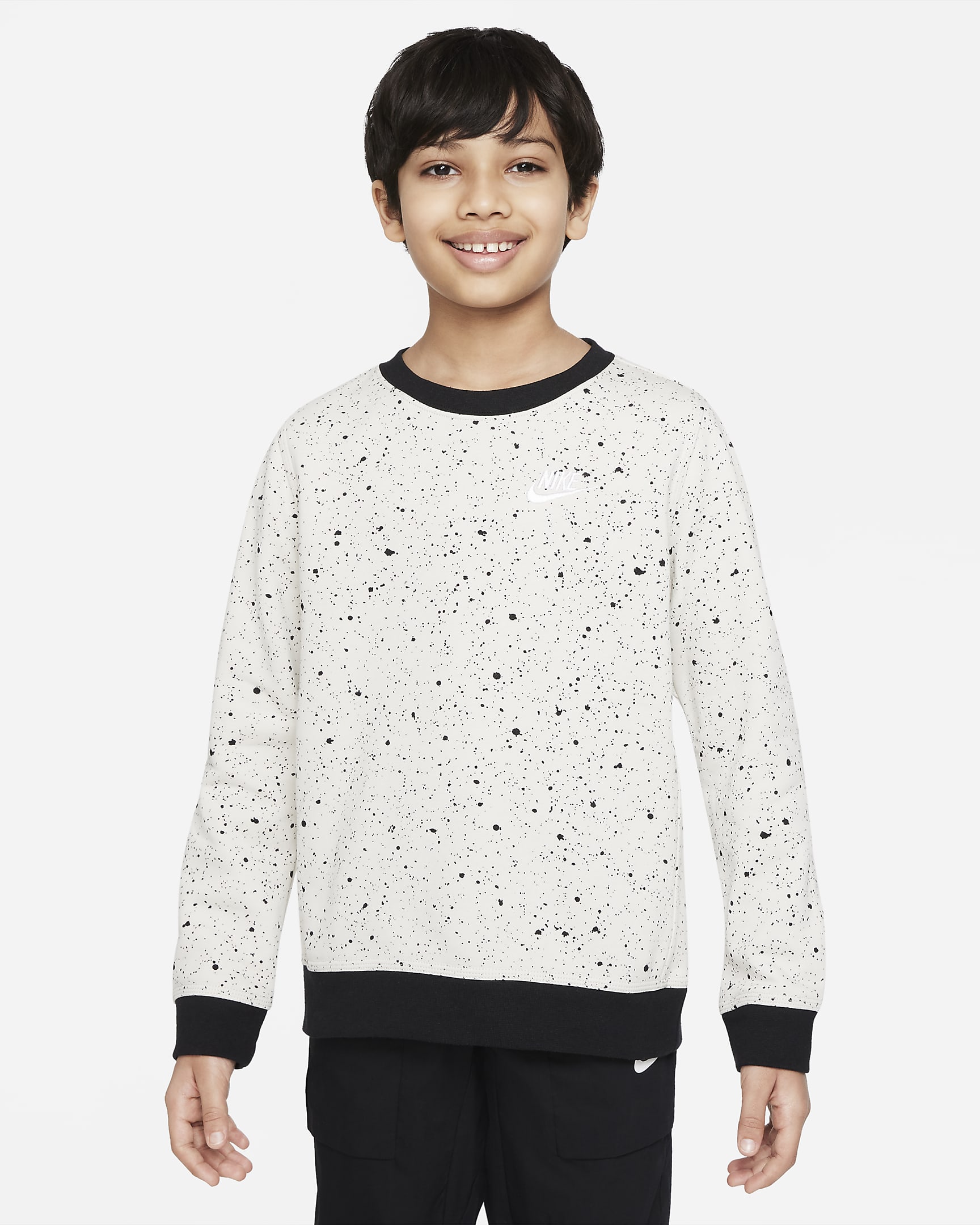 Nike Sportswear Older Kids' (Boys') Seasonal Printed Top - Light Bone/Black/White