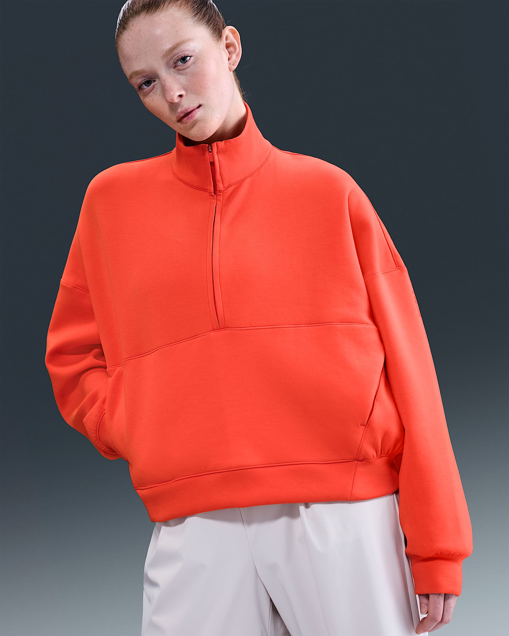 Nike 24.7 ImpossiblySoft Women's Dri-FIT Oversized 1/2-Zip Top - Picante Red/Mystic Red