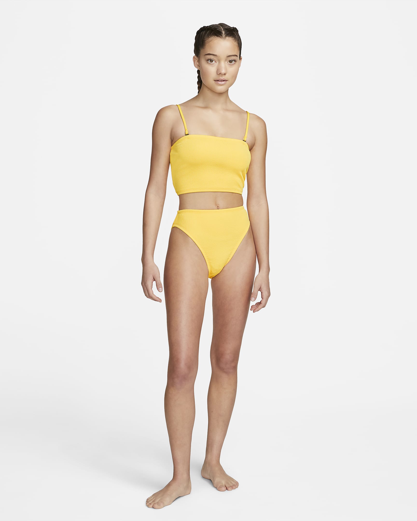 Parte superior de traje de baño tipo bandeau midkini para mujer Nike - Limón pulso