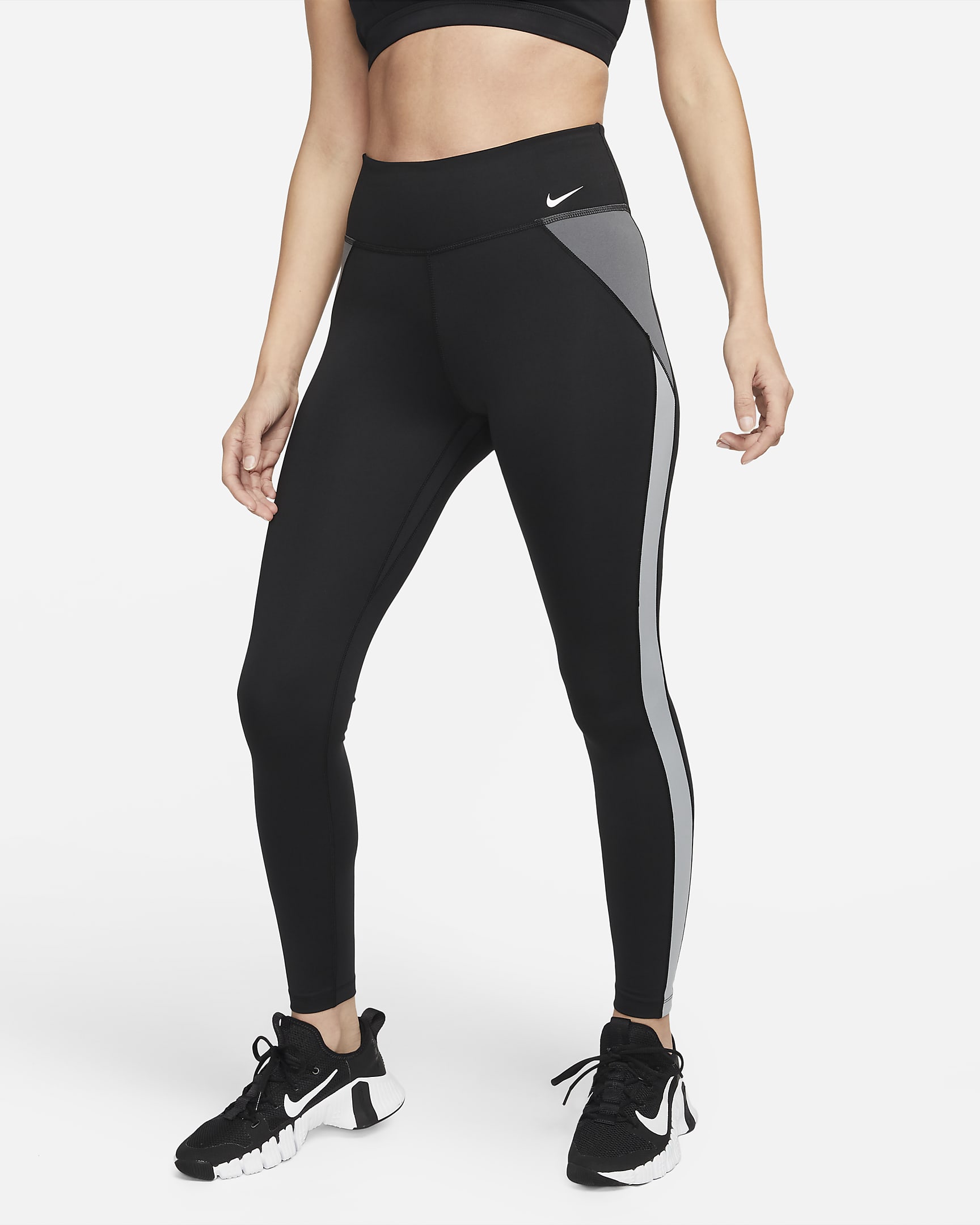Leggings de bloques de color de tiro medio para mujer Nike One - Negro/Gris partícula/Blanco
