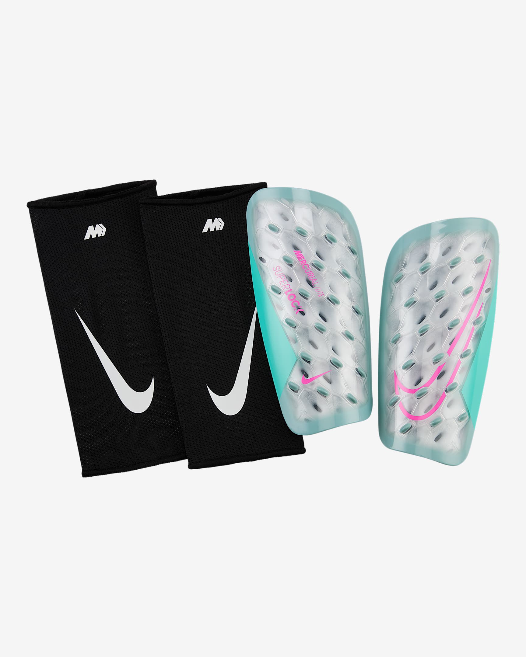 Protège-tibias de football Nike Mercurial Lite SuperLock - Ocean Cube/Aurora Green/Pink Blast