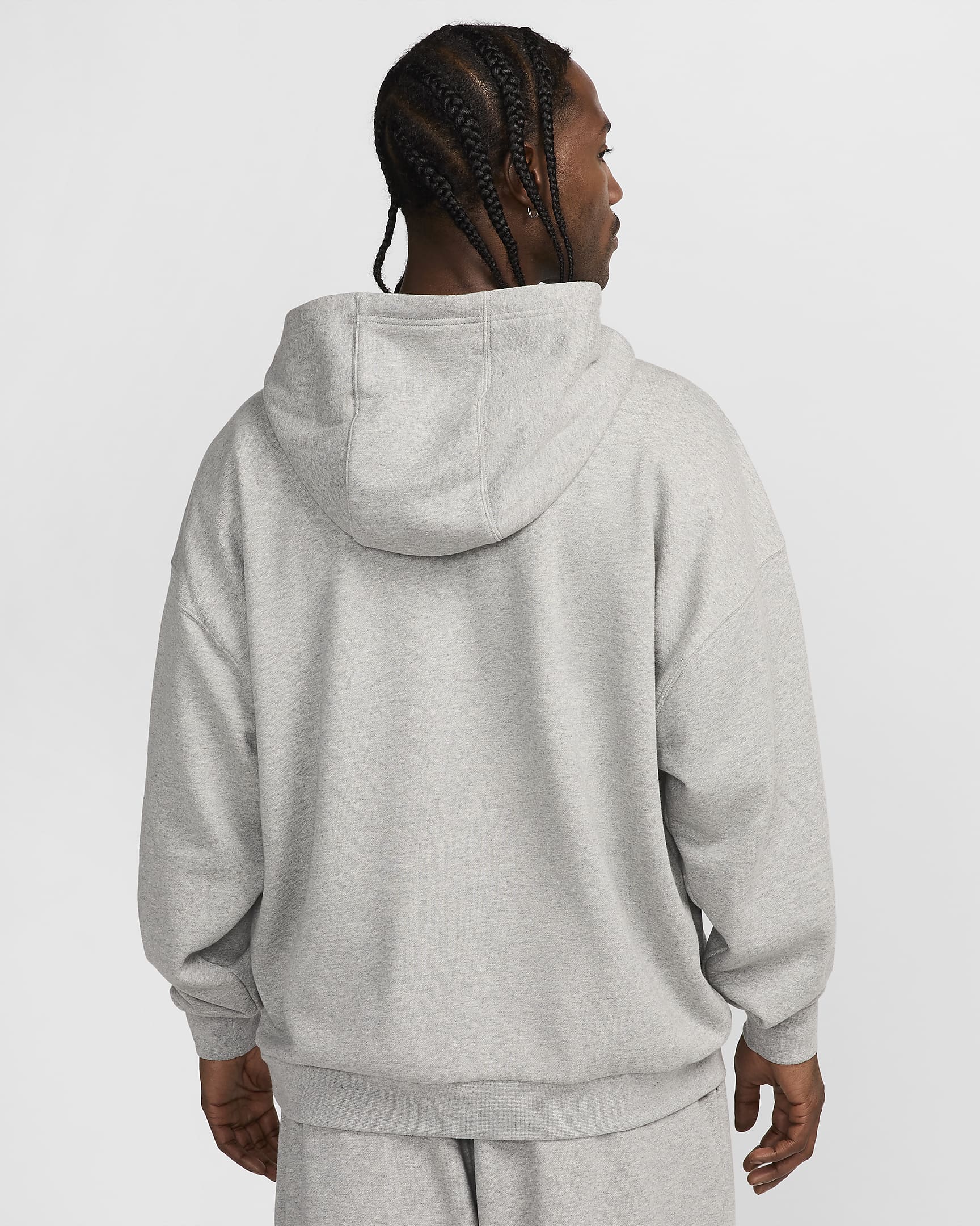 Nike Club Fleece Men's Oversized French Terry Pullover Hoodie - Dark Grey Heather/Light Smoke Grey/White