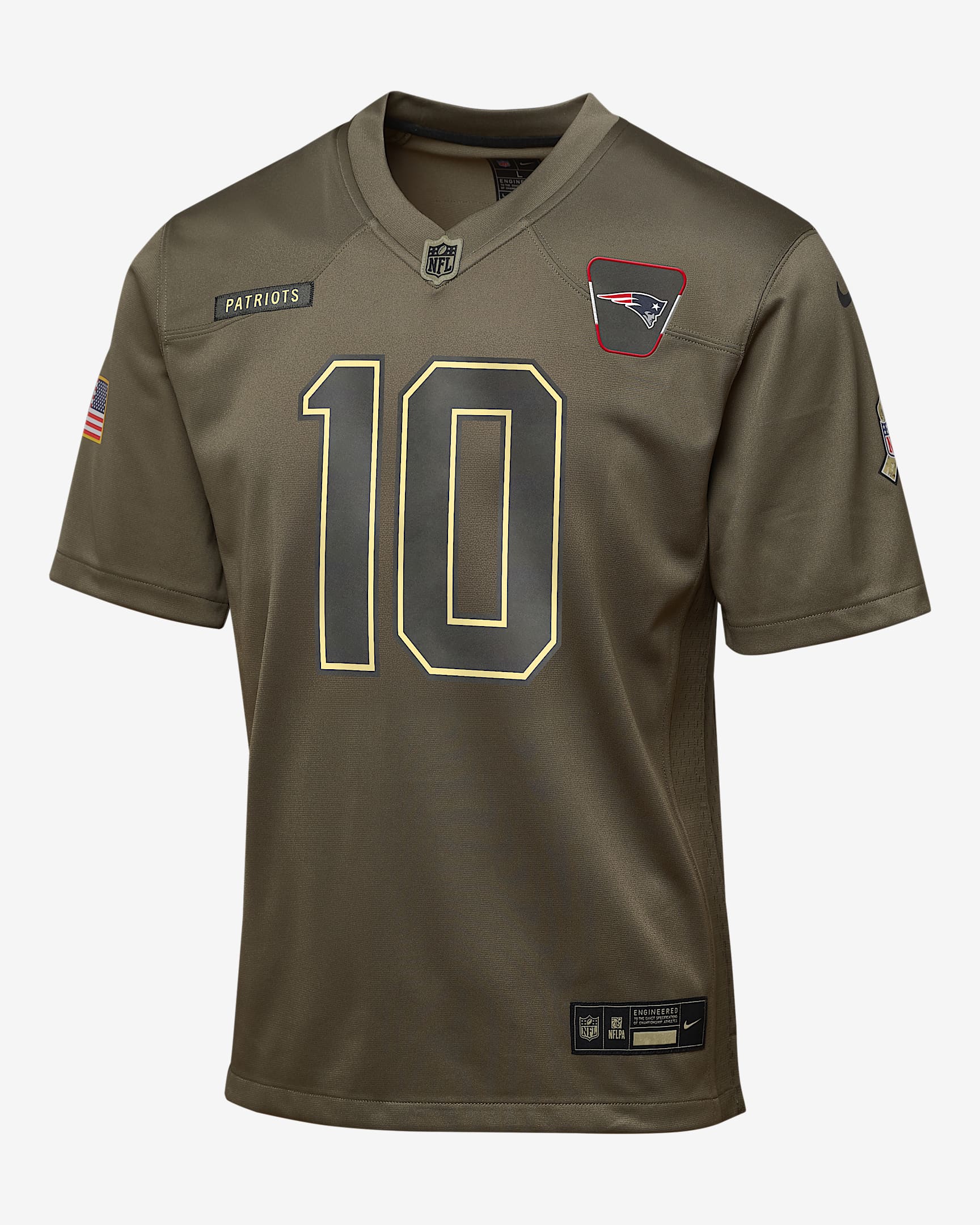 Drake Maye New England Patriots Salute to Service Big Kids’ Nike NFL Game Jersey - Olive