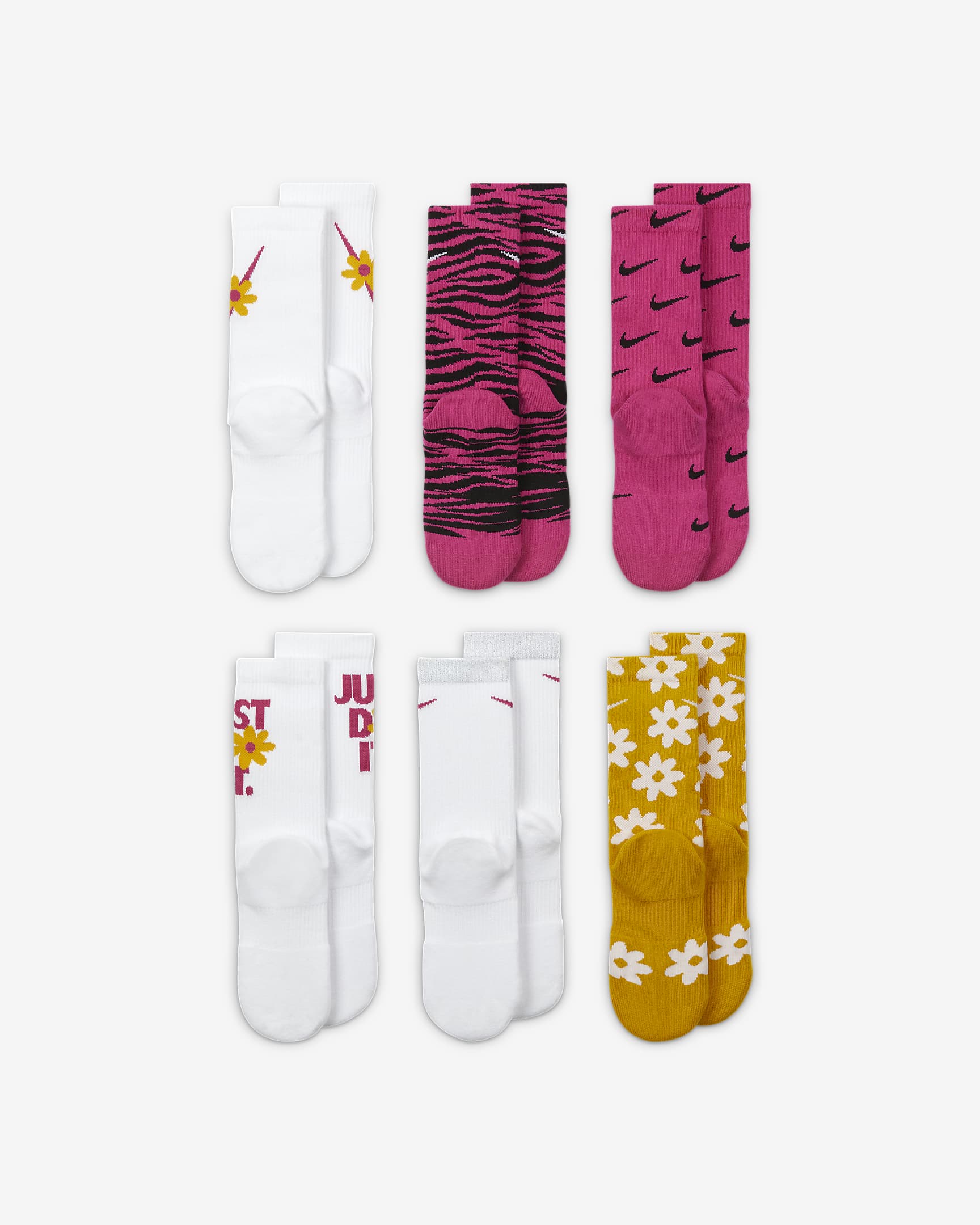 Nike Everyday Plus Cushioned Kids' Crew Socks (6 Pairs) - Multi-Colour